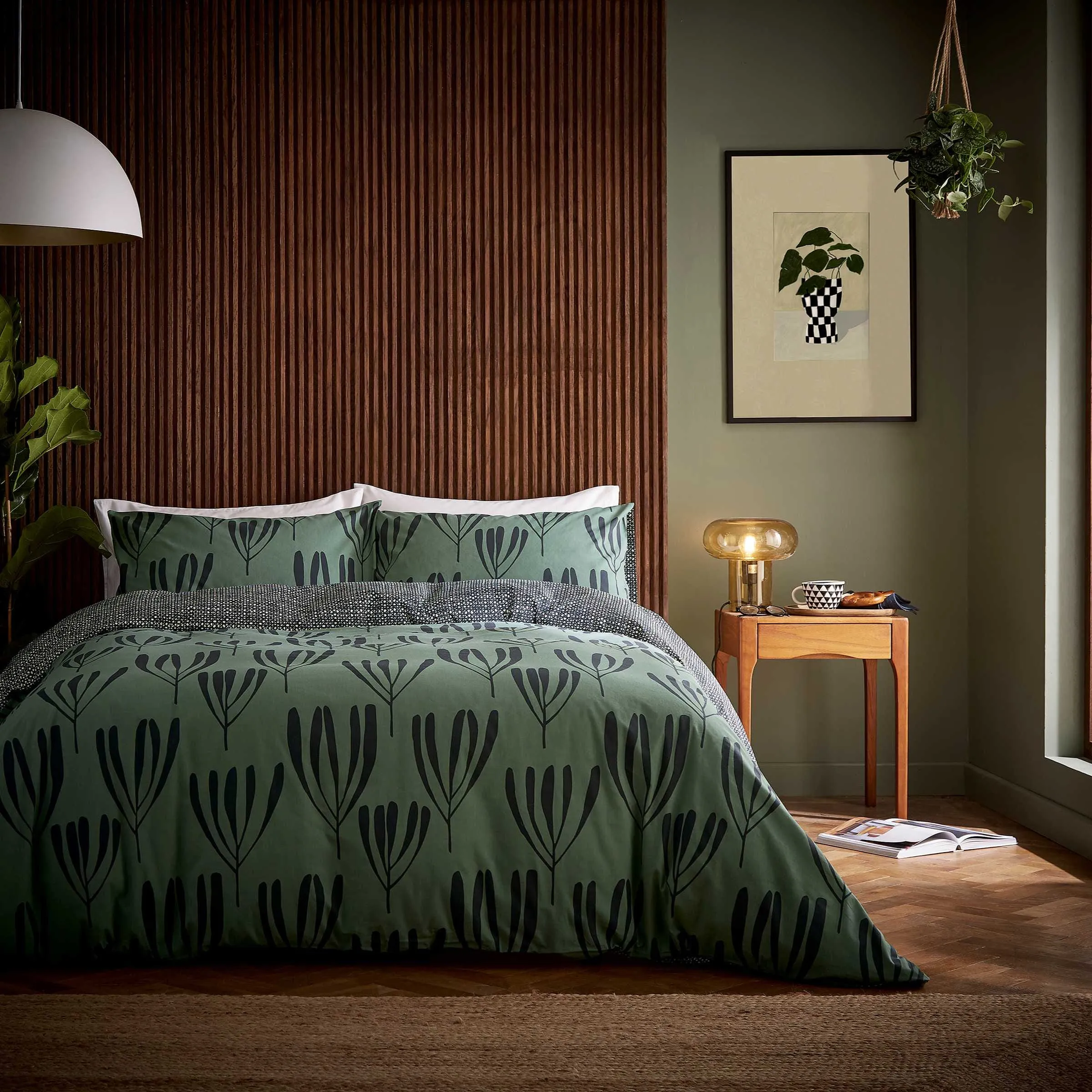Single Duvet Cover Set - Green, Cotton