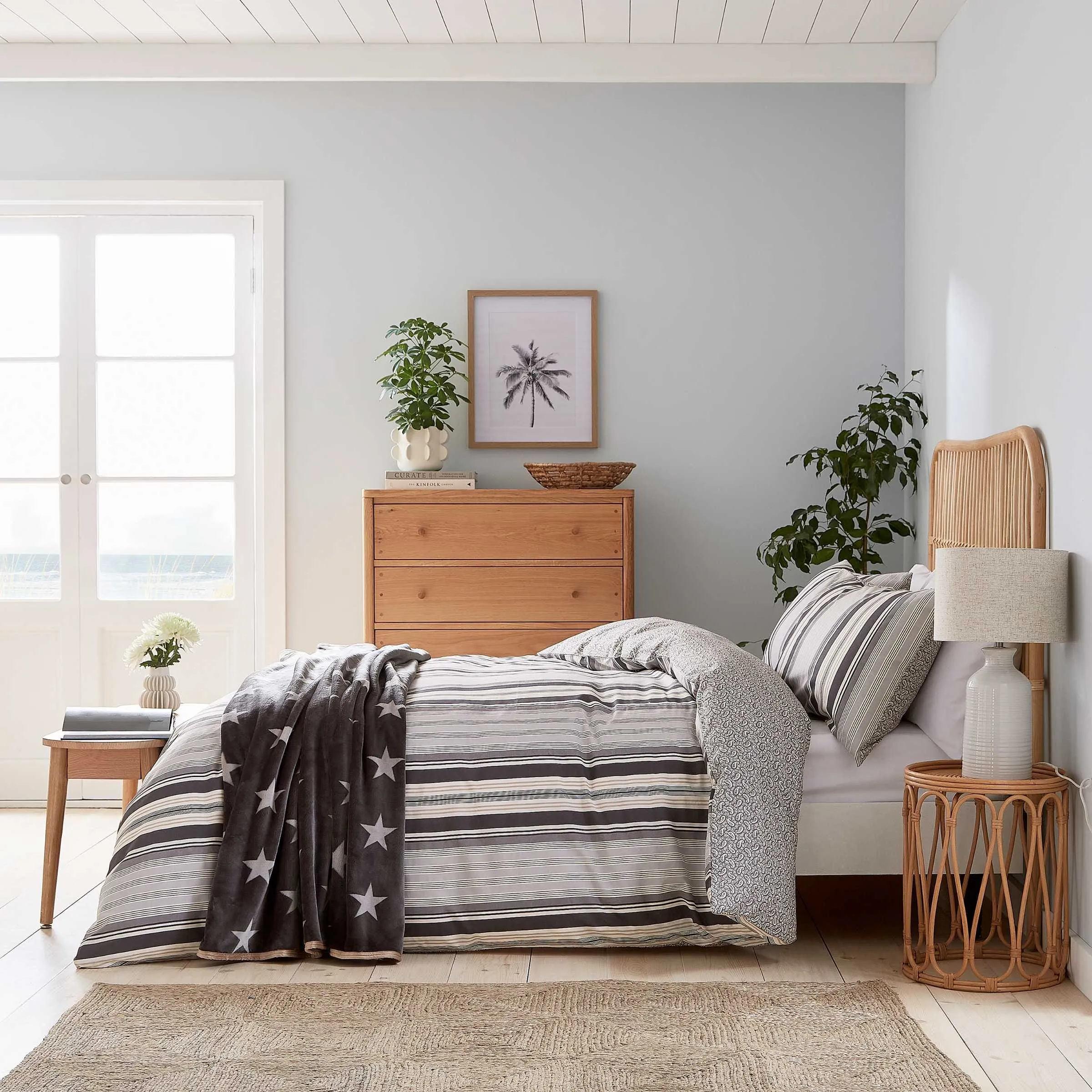 Beach House Stripe Single Duvet Cover Set - Linen & Grey, Cotton alternate view