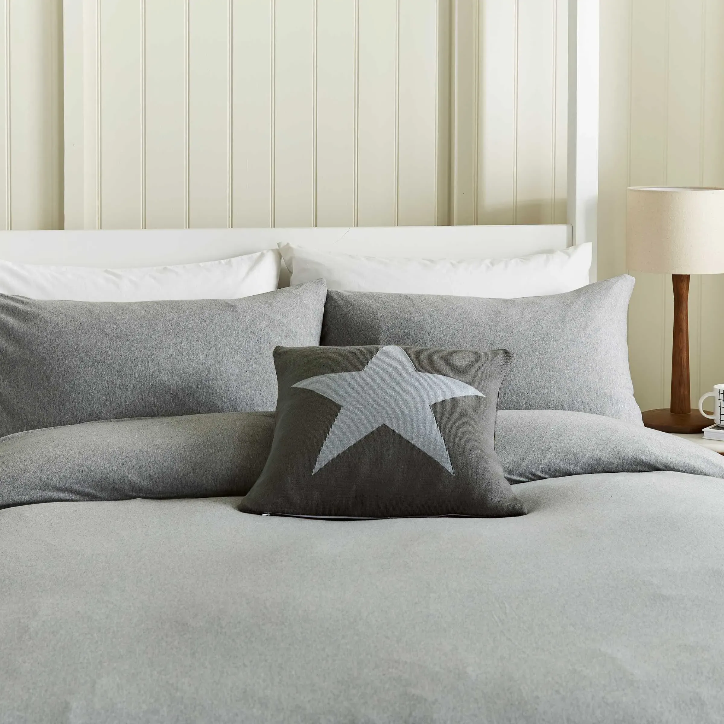 Double Duvet Cover Set - Grey, Jersey Cotton