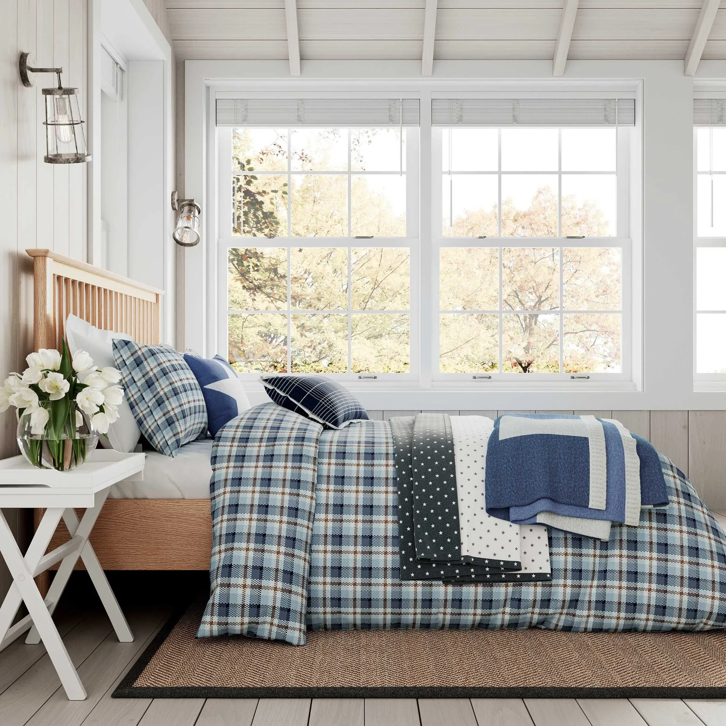 Helena Springfield Cosy Check Single Duvet Cover Set - Blue alternate view