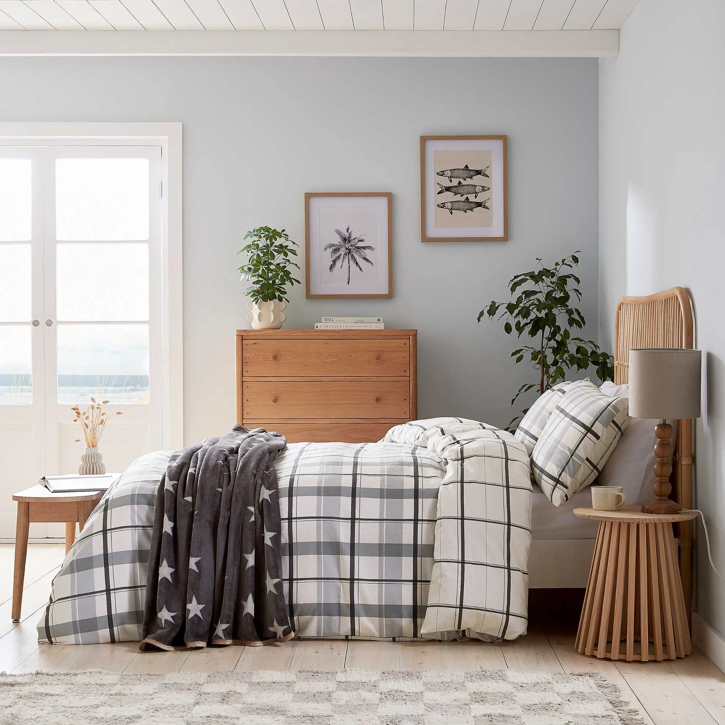 Hudson Check King Size Duvet Cover Set - Charcoal, Brushed Cotton alternate view
