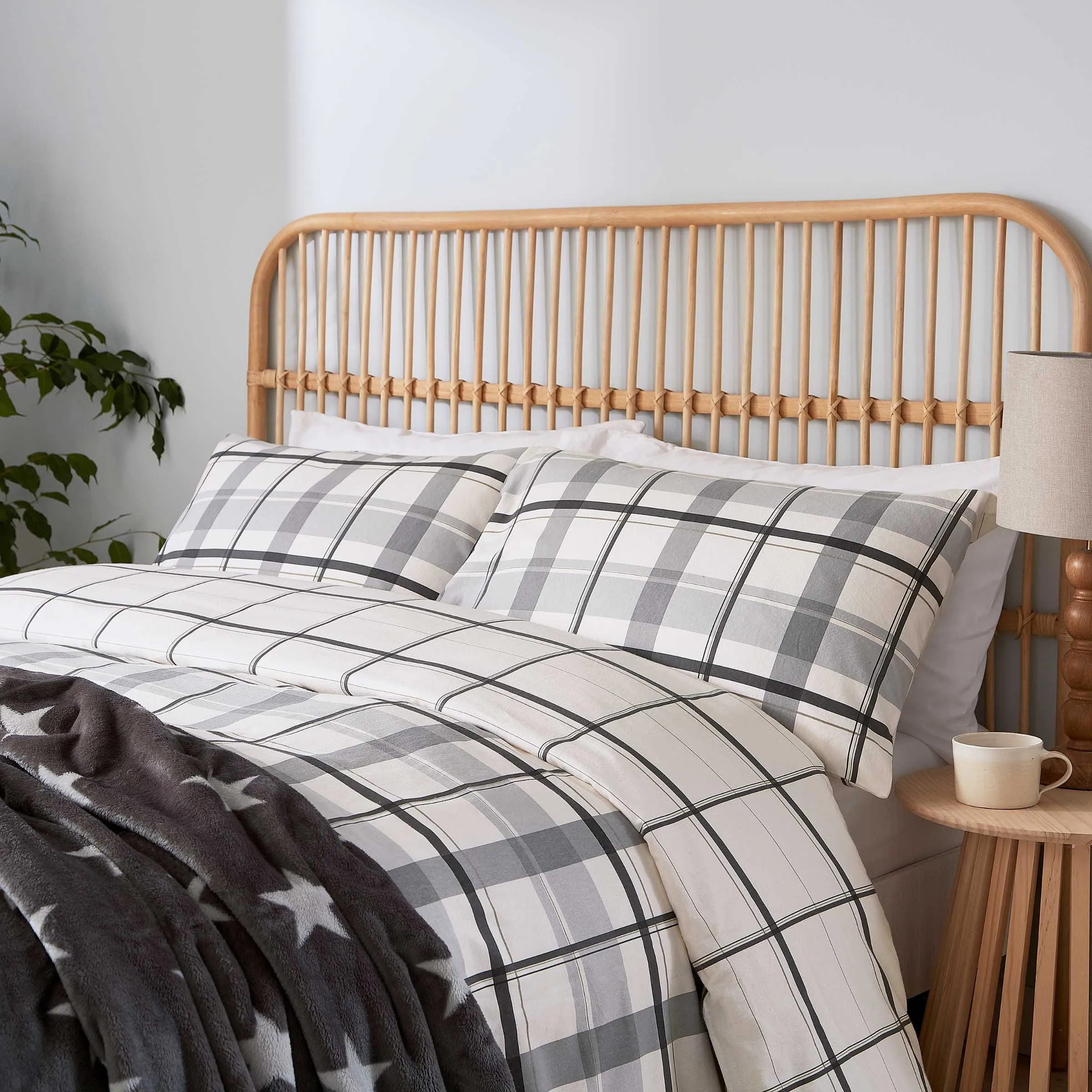 Hudson Check King Size Duvet Cover Set - Charcoal, Brushed Cotton product