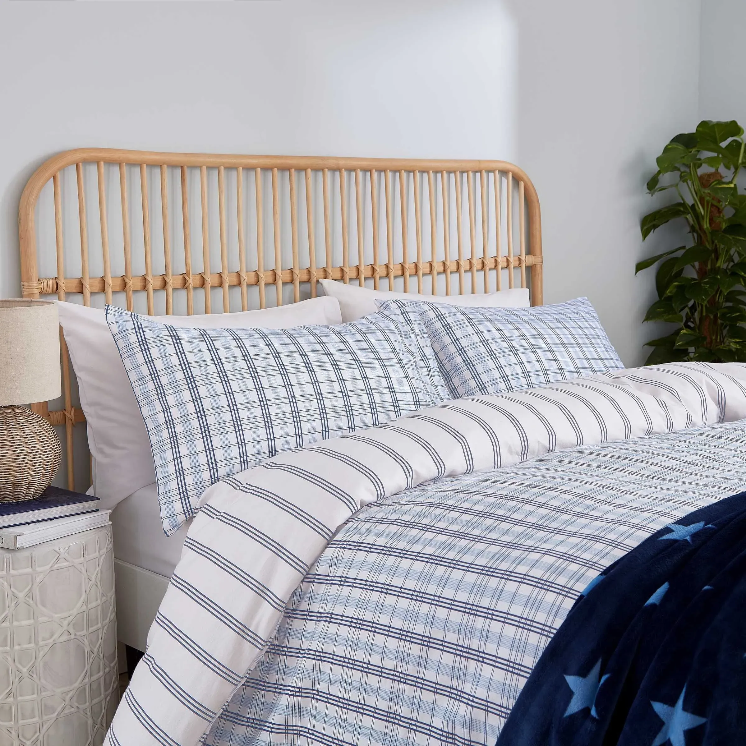 Jones Check Single Duvet Cover Set - Navy, Brushed Cotton product