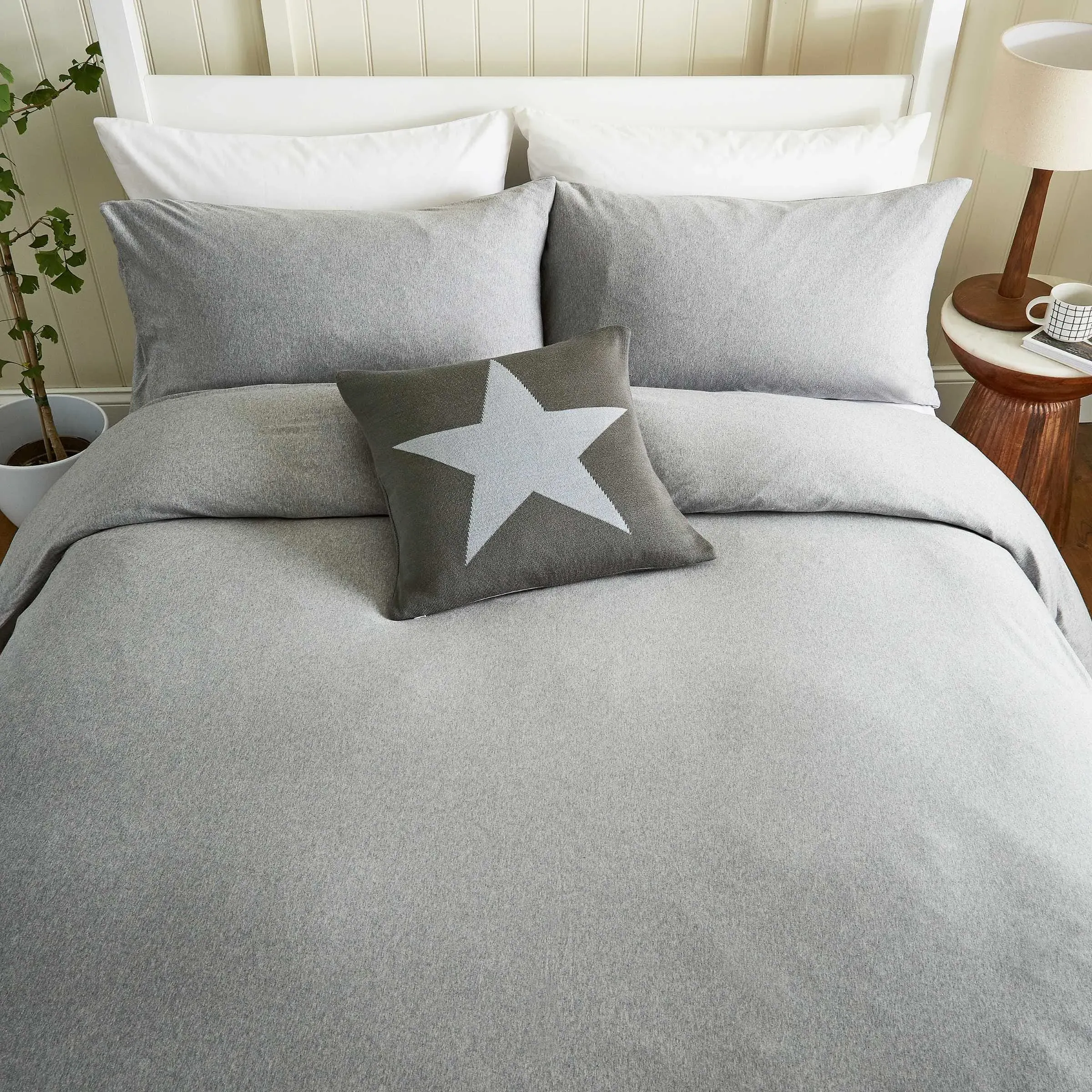 Kingsize Duvet Cover Set - Grey, Jersey Cotton