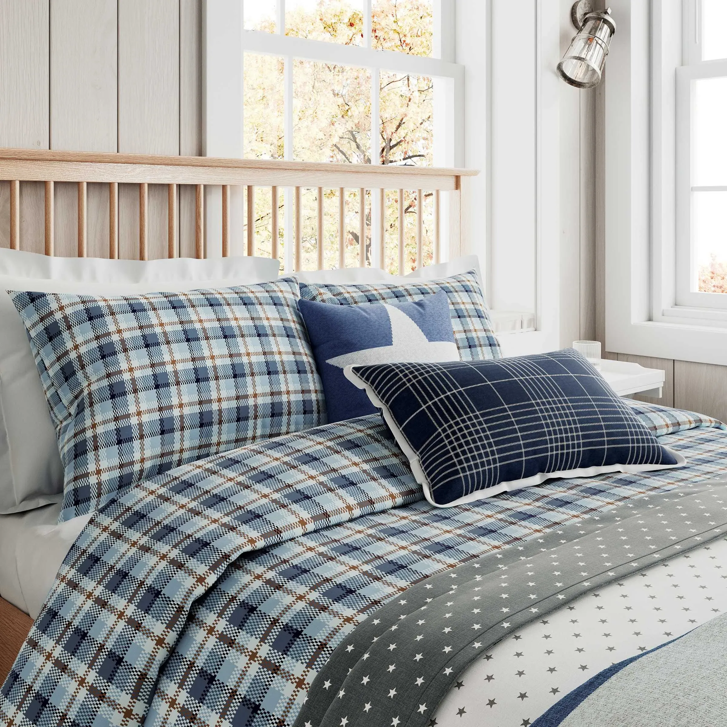 Single Duvet Cover Set Check - Blue, Cotton image