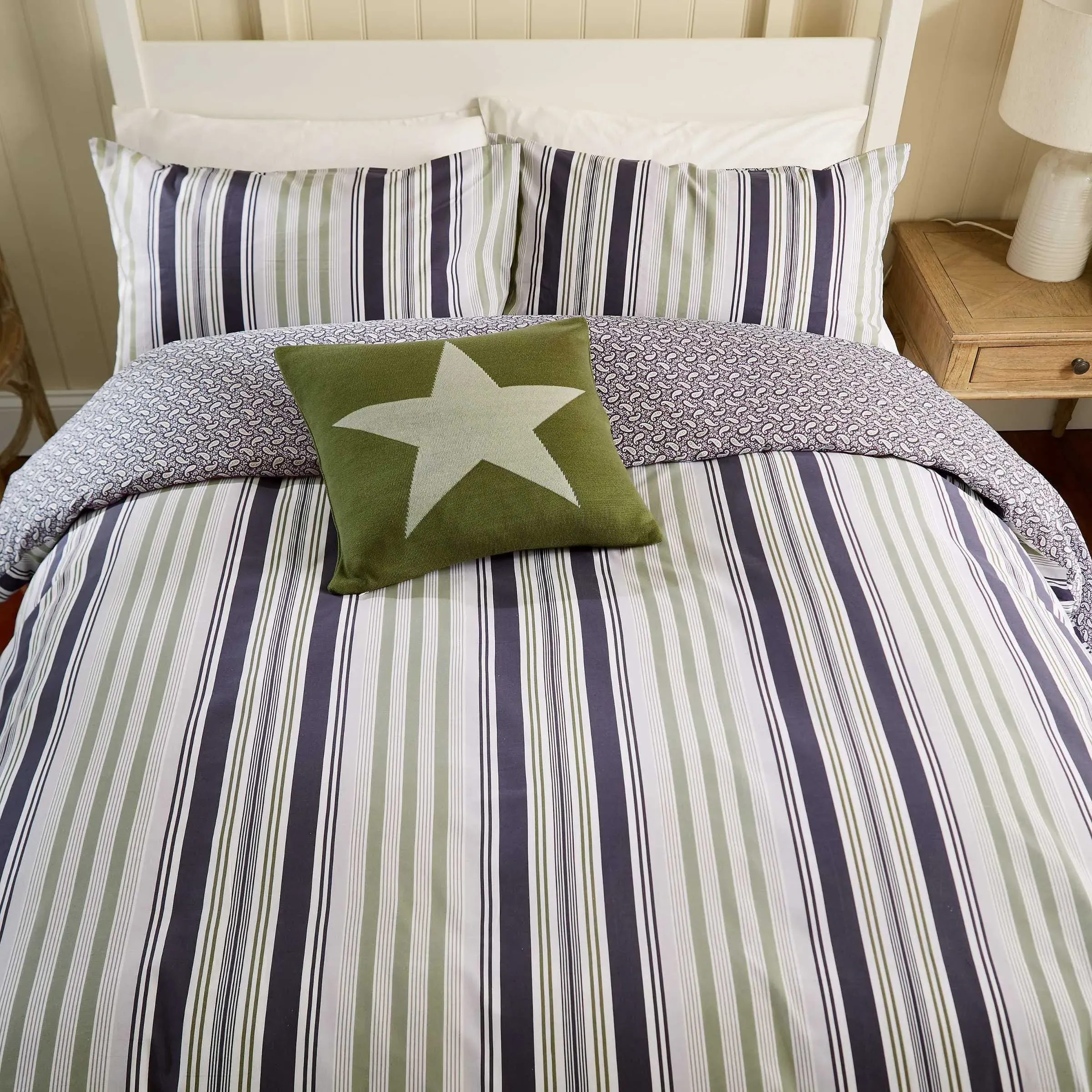 Single Duvet Cover Set - Green, Cotton