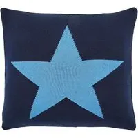 Square Cushion with Star Design - Blue, Knitted