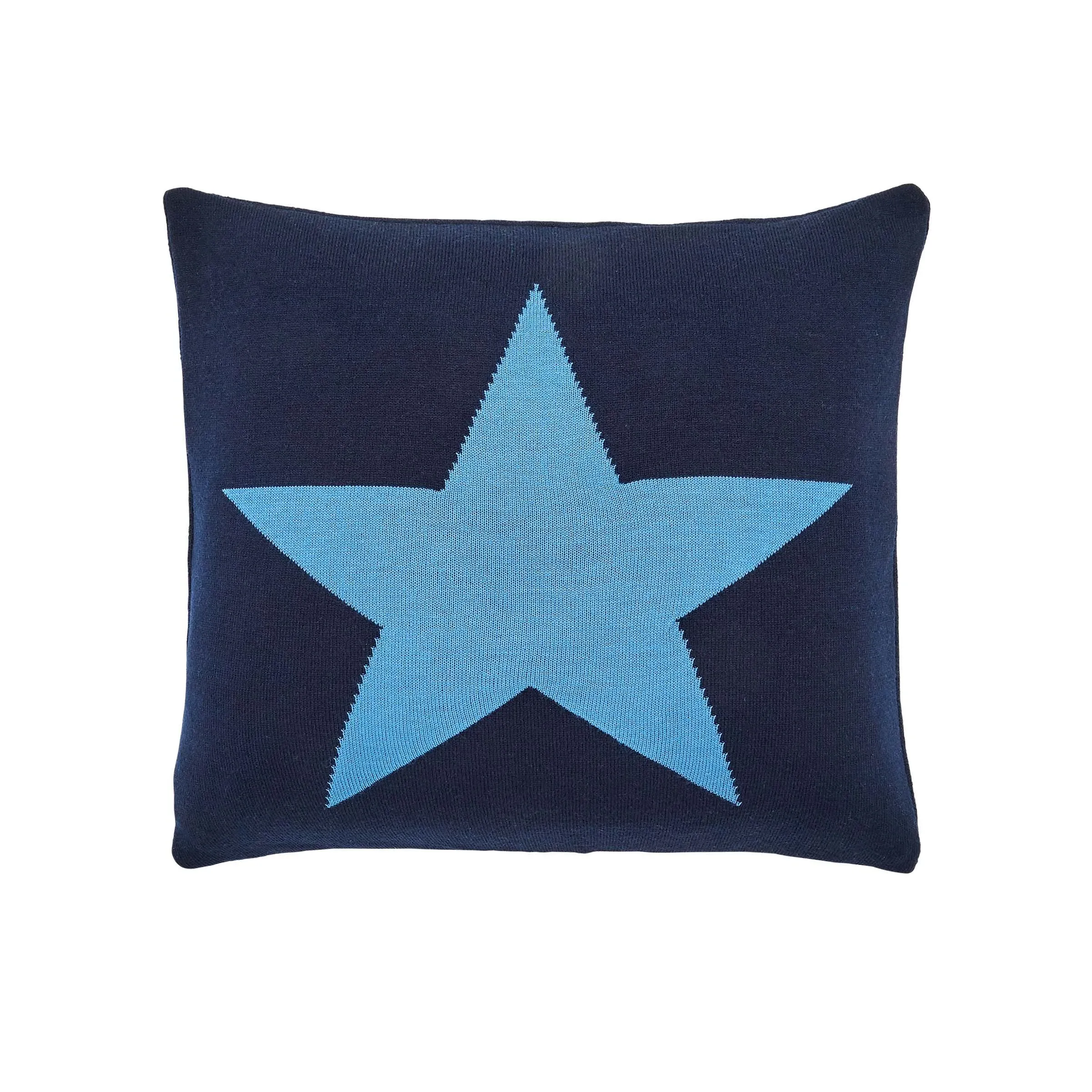 Square Cushion with Star Design - Blue, Knitted image