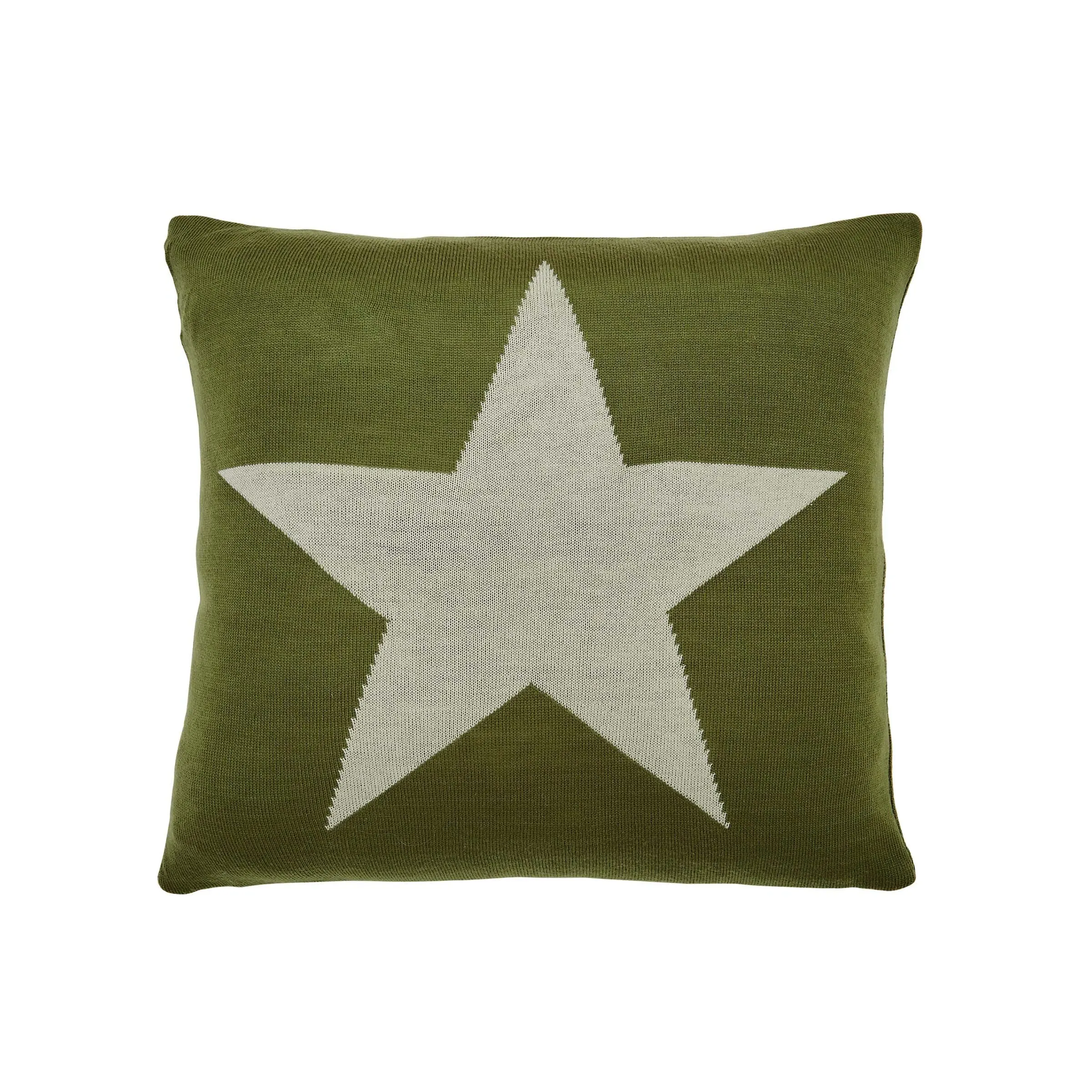 Square Cushion with Star Design - Green, Knitted