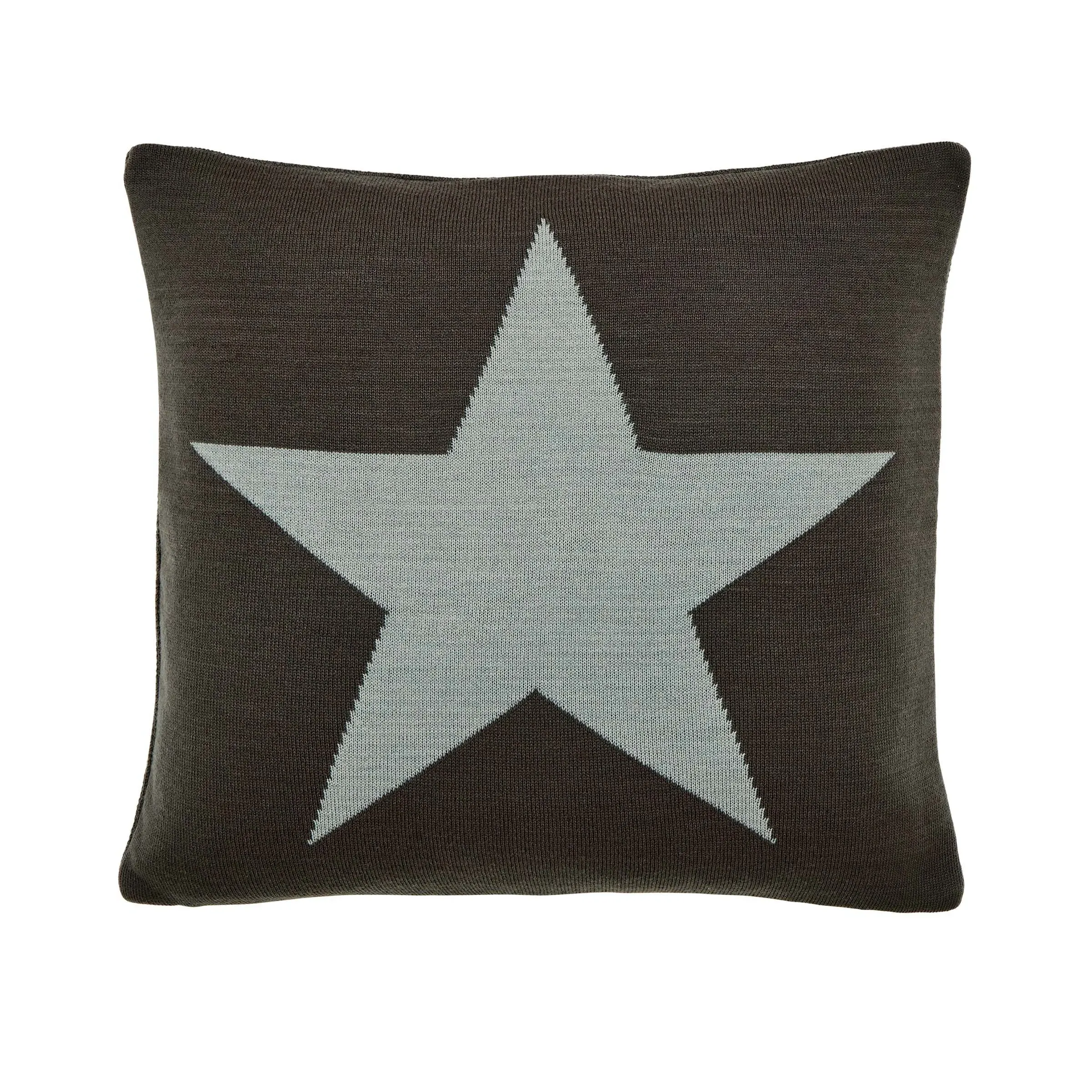 Square Cushion with Star Design - Grey, Knitted