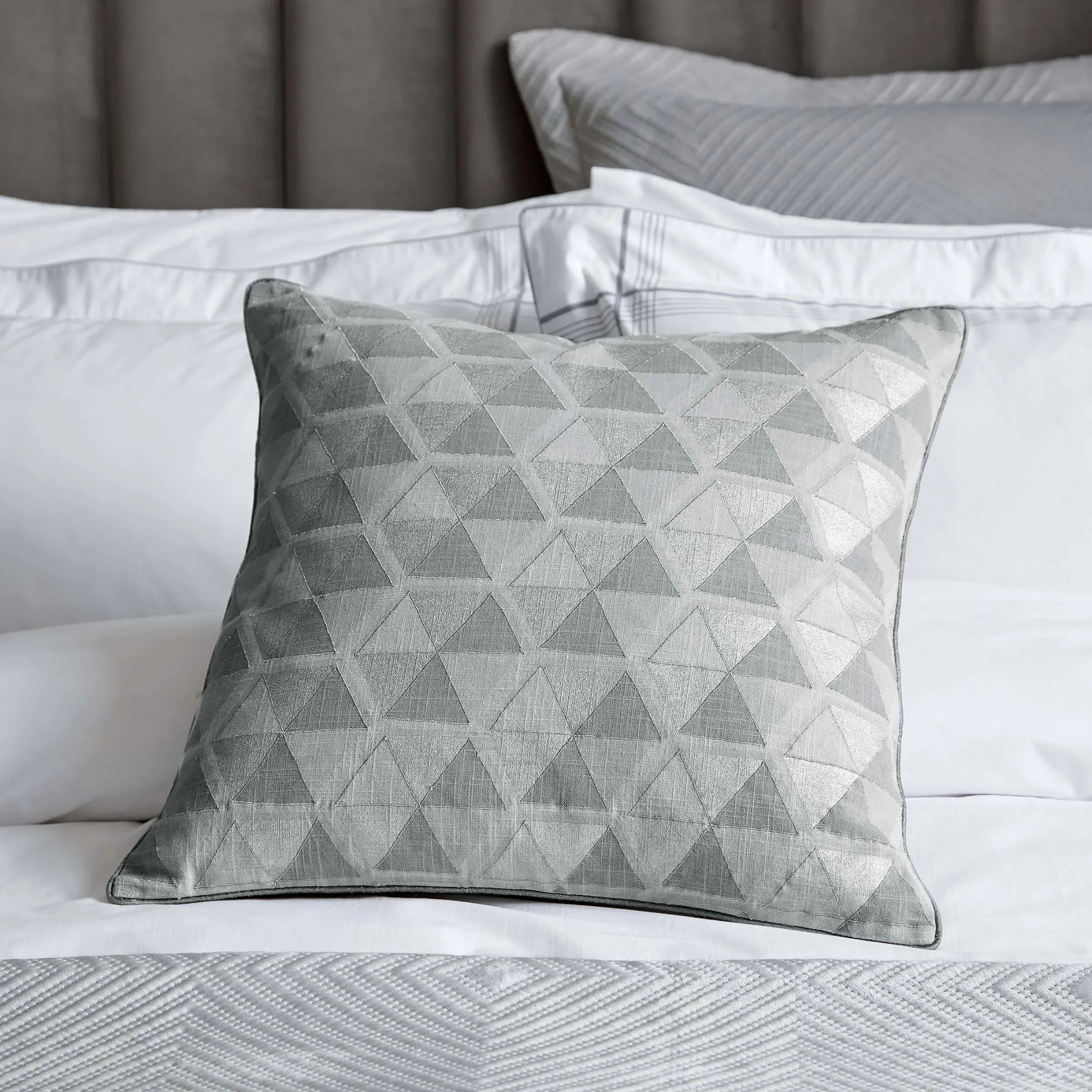 Square Cushion with Metallic Embroidery - Silver