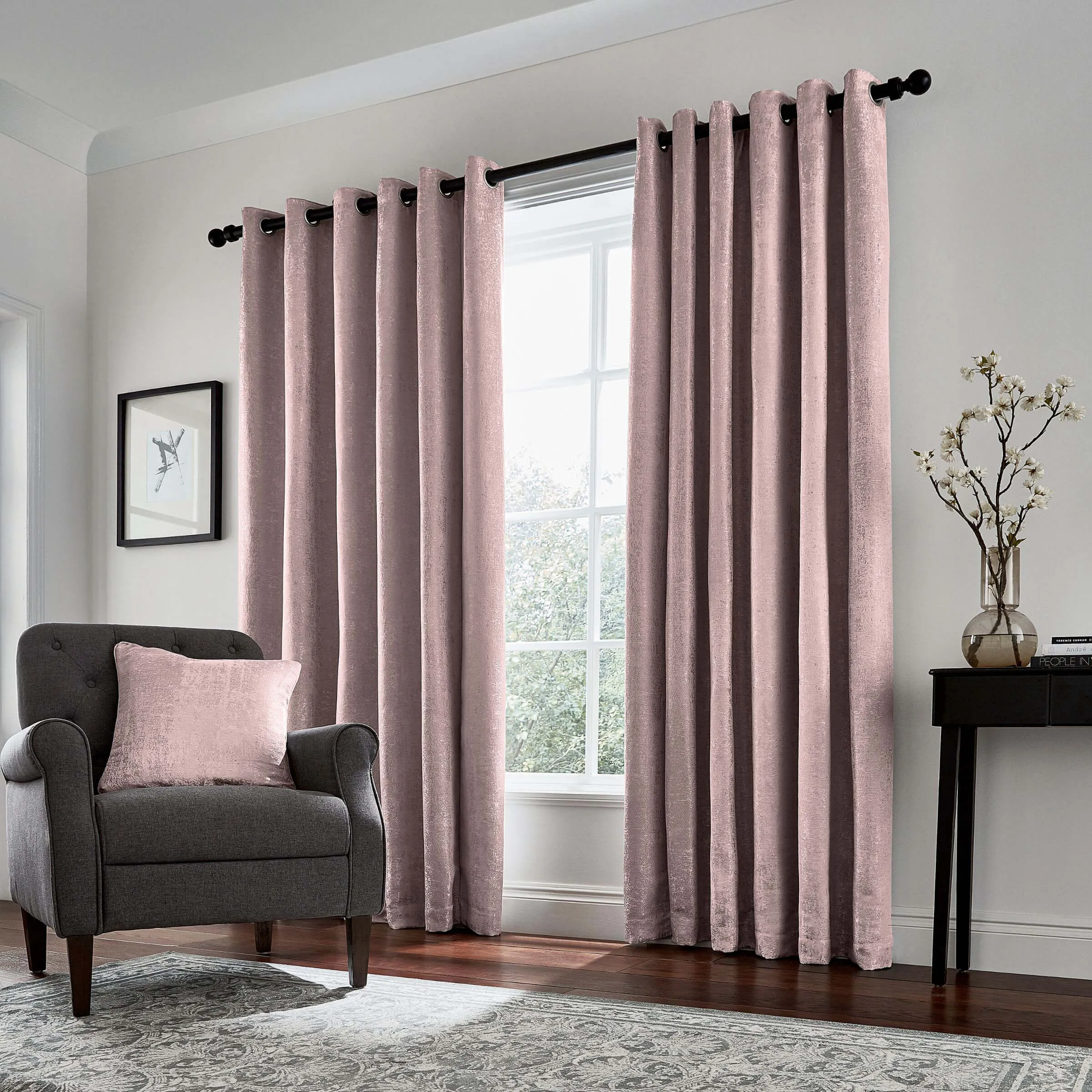 Roma Lined Eyelet Curtains 66x90" - Rose product