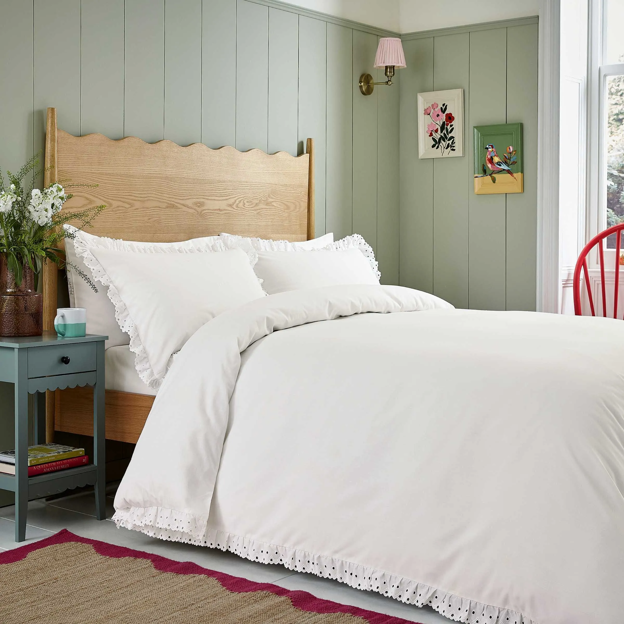 Clara Single Duvet Cover Set with Embroidered Frill - White, Cotton alternate view