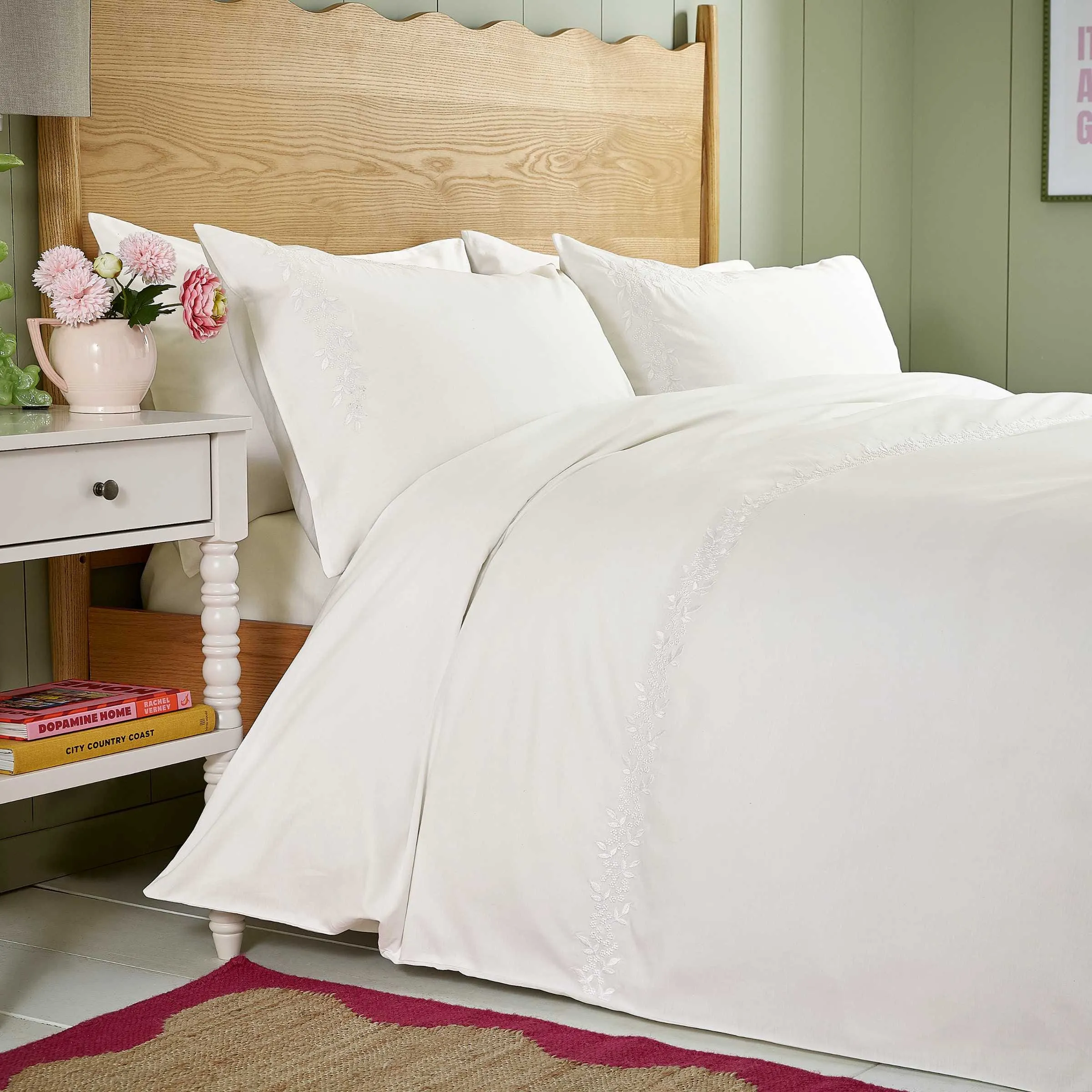 Erin Embroidery Single Duvet Cover Set - White, Cotton alternate view
