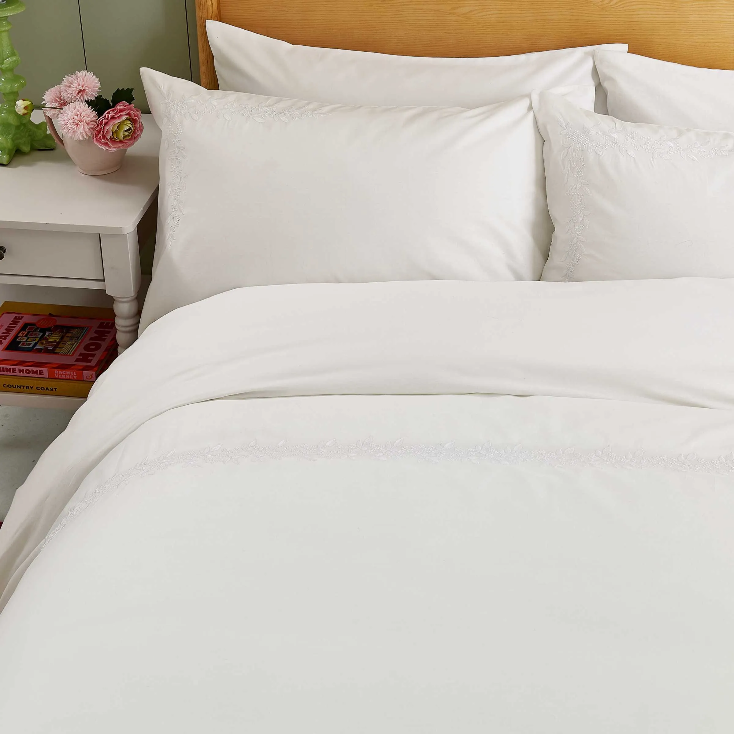 Erin Embroidery Single Duvet Cover Set - White, Cotton product