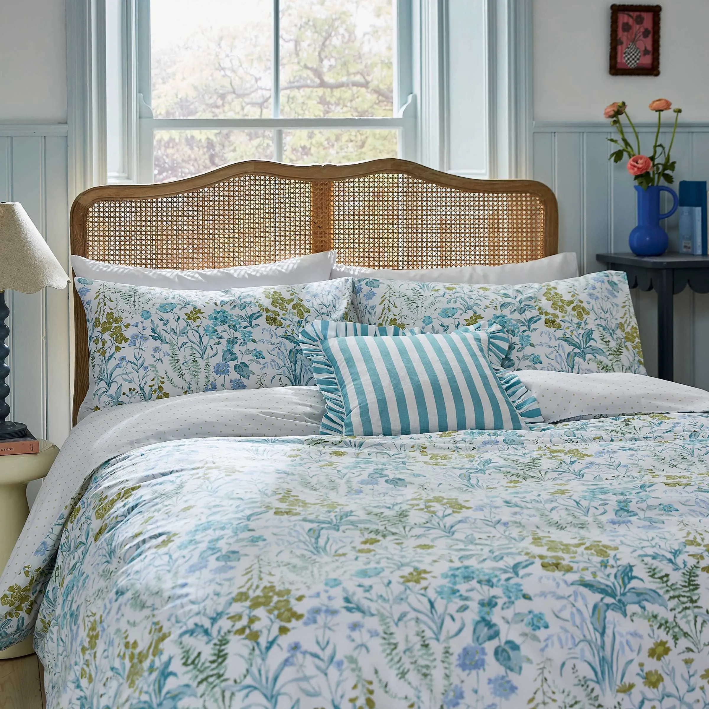 Foxglove Print Single Duvet Cover Set - Aqua, Cotton product