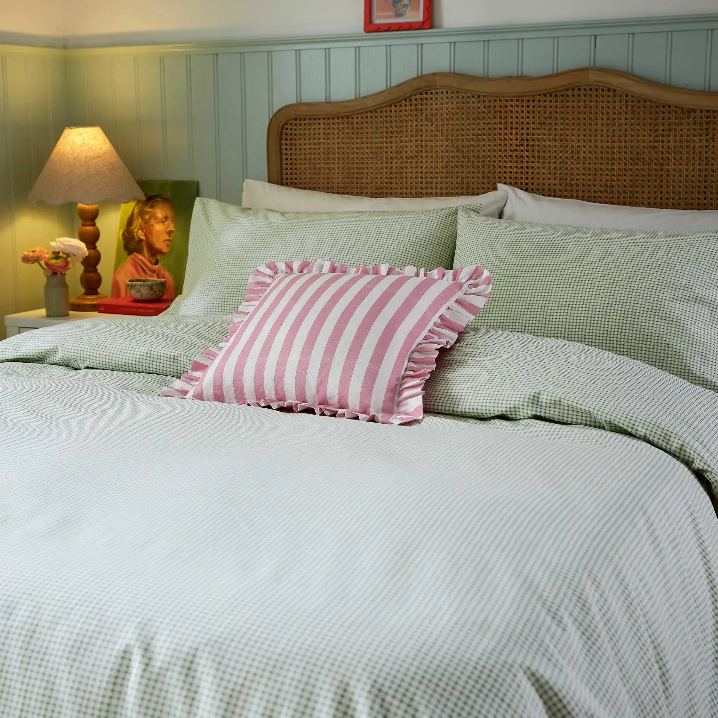 Gingham Print Single Duvet Cover Set - Green, Cotton product