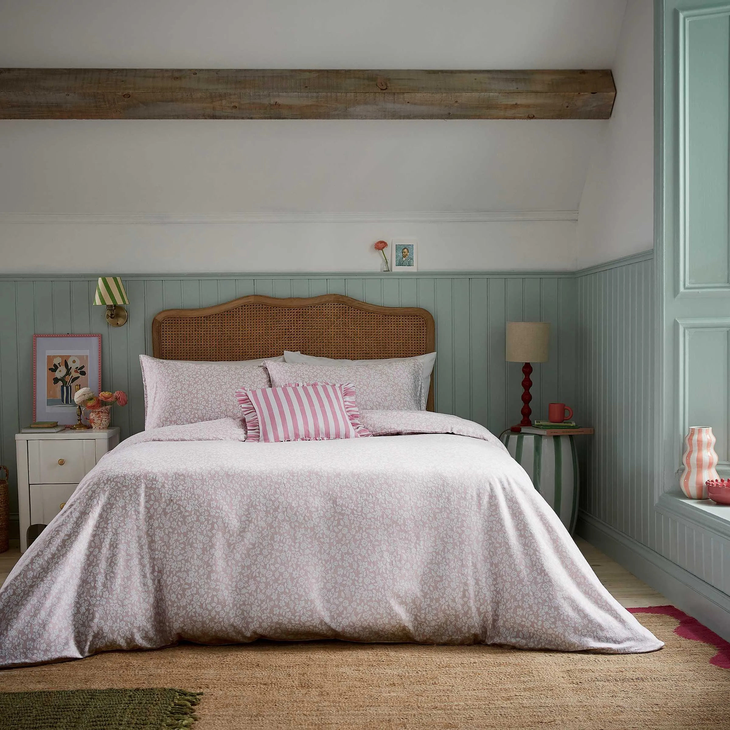 Rosebud Single Duvet Cover Set - Pink, Brushed Cotton alternate view