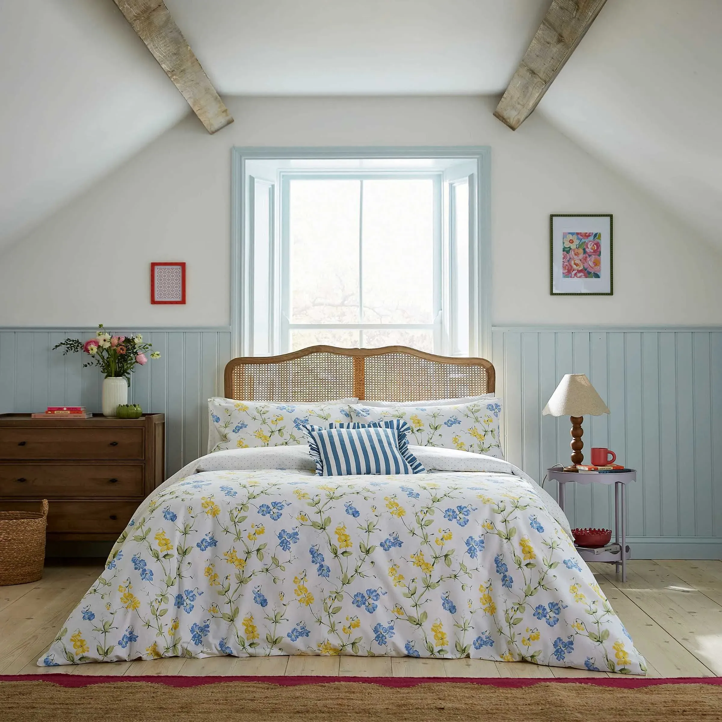 Sweetpea Print Single Duvet Cover Set - Blue, Cotton alternate view