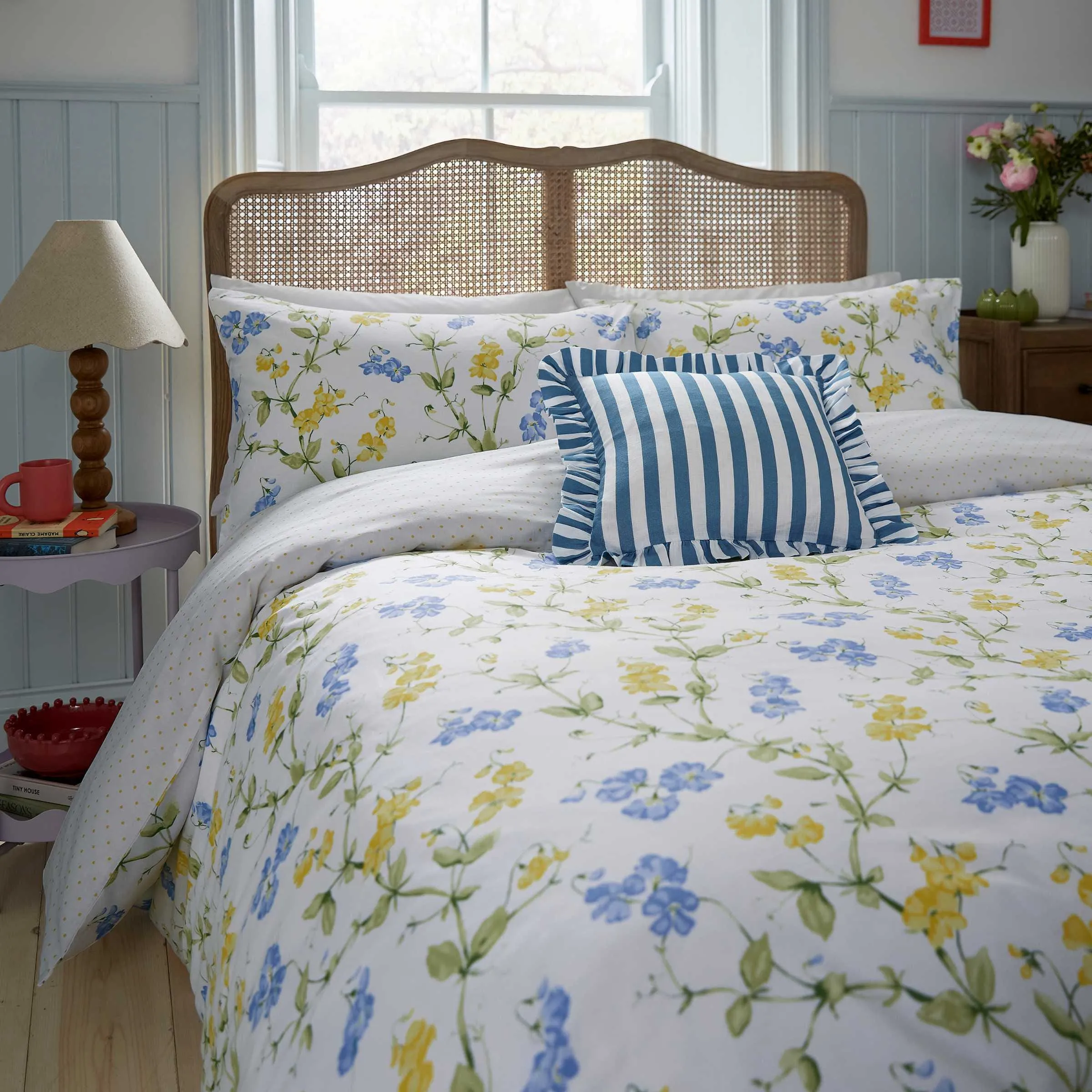 Sweetpea Print Single Duvet Cover Set - Blue, Cotton product