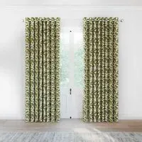 Lined Curtains with Leaf Design - Green, Cotton