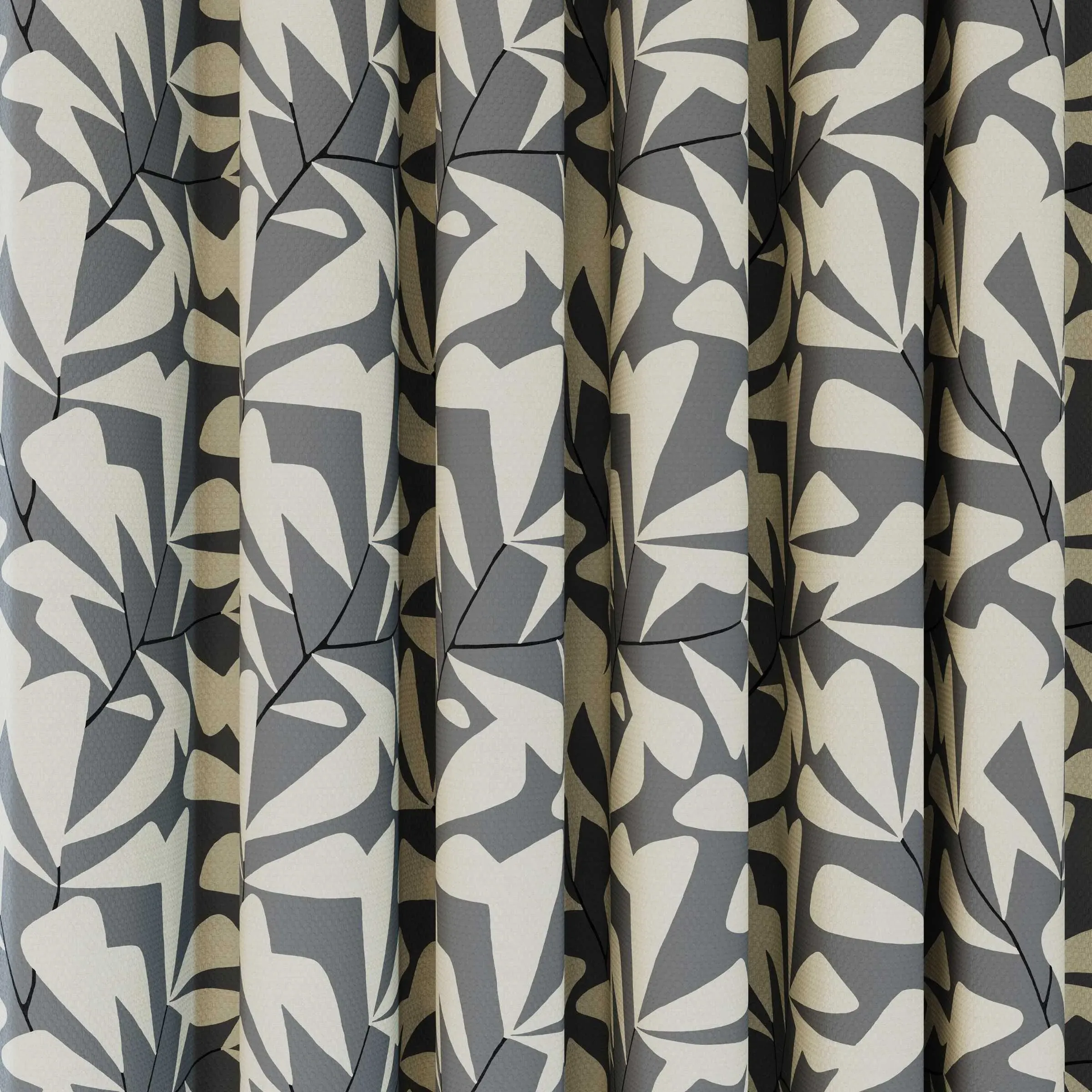 Lined Curtains with Leaf Design - Neutral, Cotton
