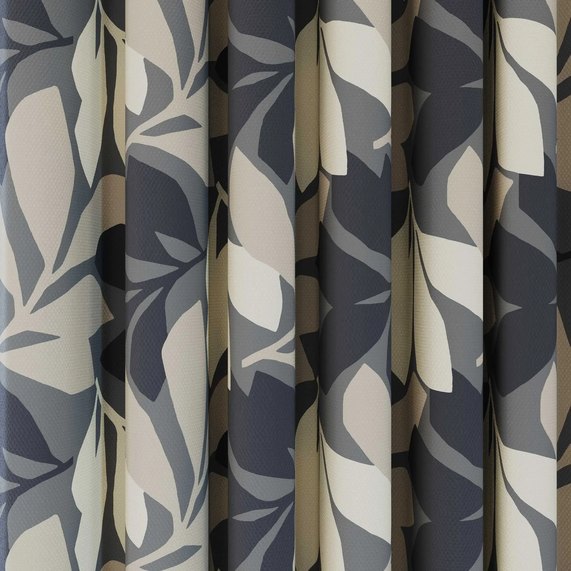 Lined Curtains with Leaf Print - Neutral, Cotton