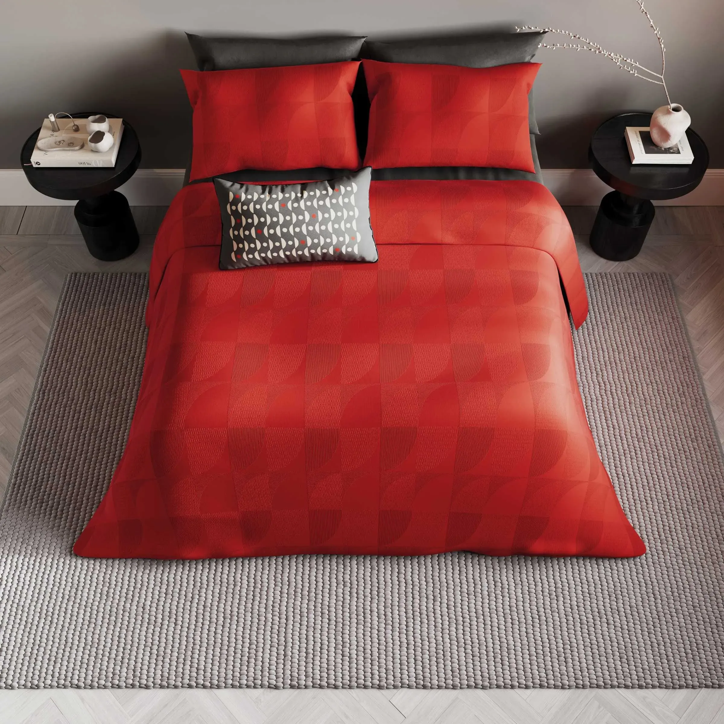 Single Duvet Cover Set - Scarlet, Jacquard