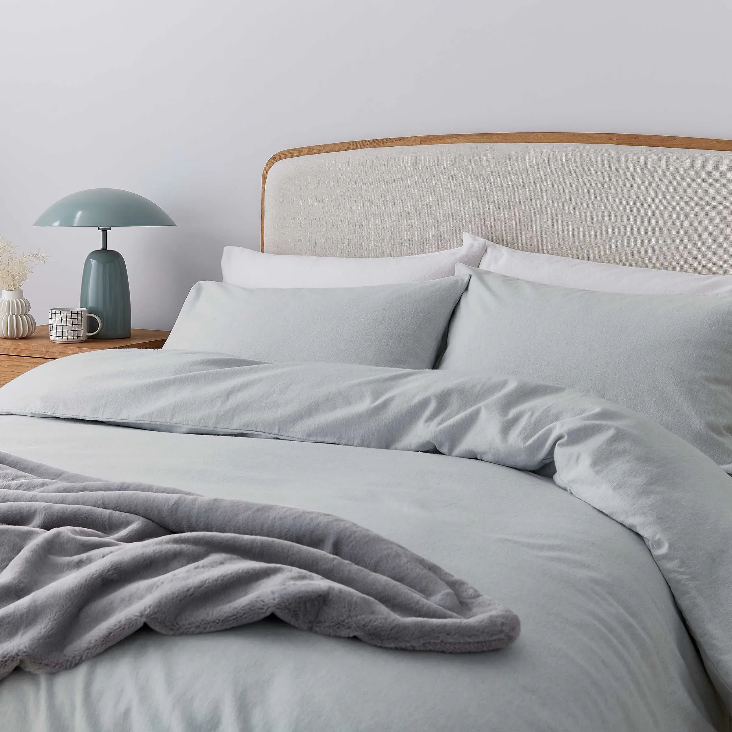 Single Duvet Cover Set - Silver, Brushed Cotton