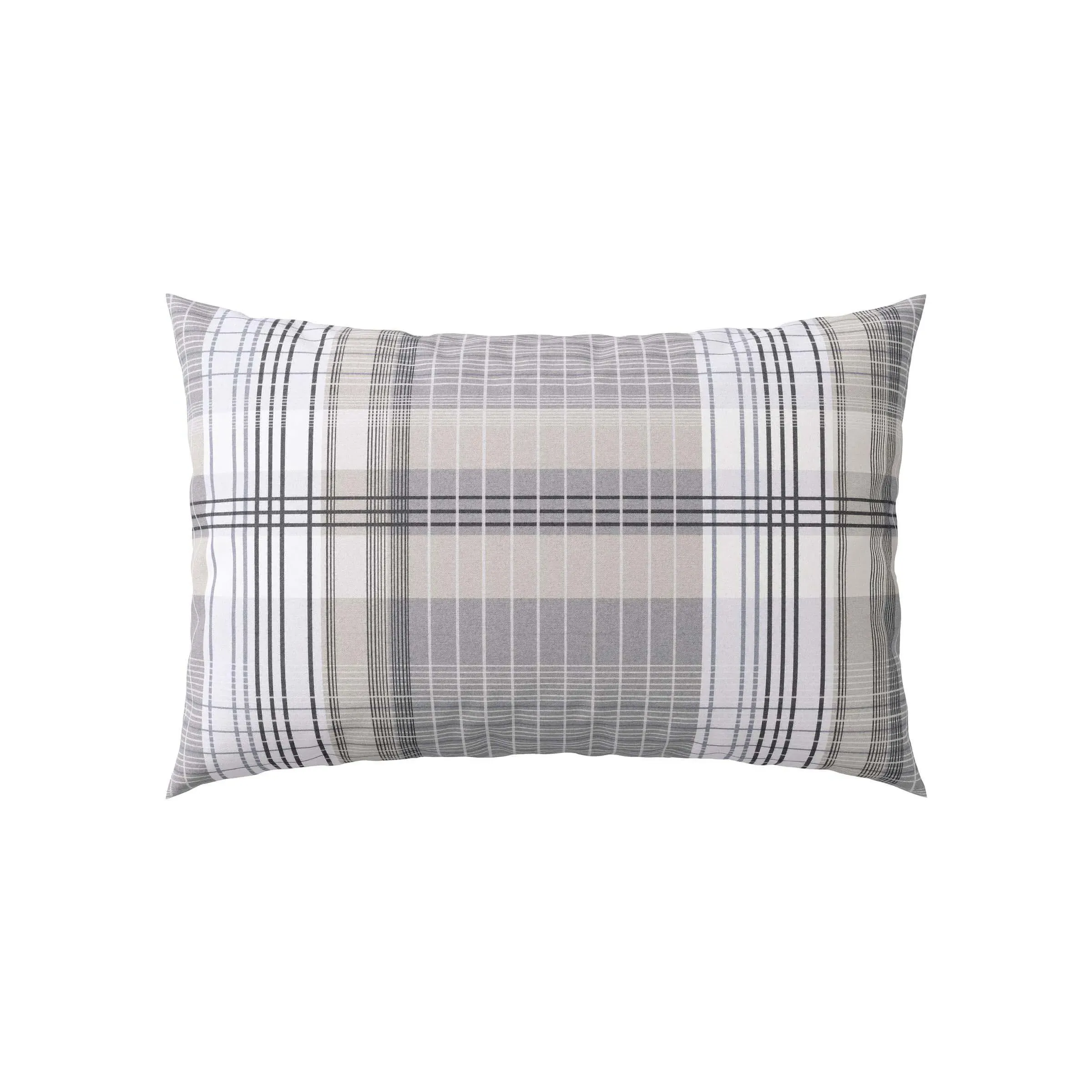 Single Duvet Cover Set with Check - Grey, Cotton