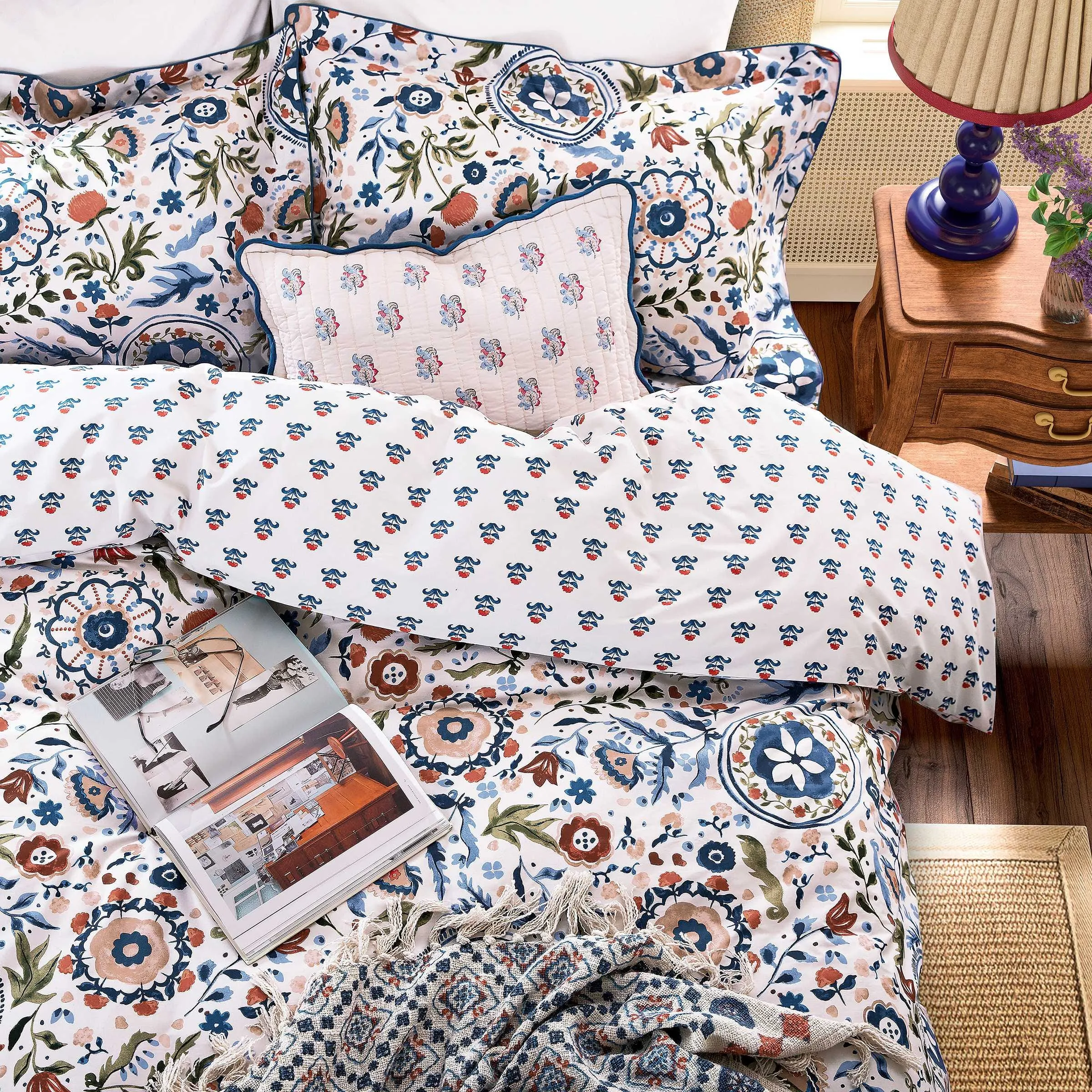 35x50cm Cushion Reversible - Navy, Cotton