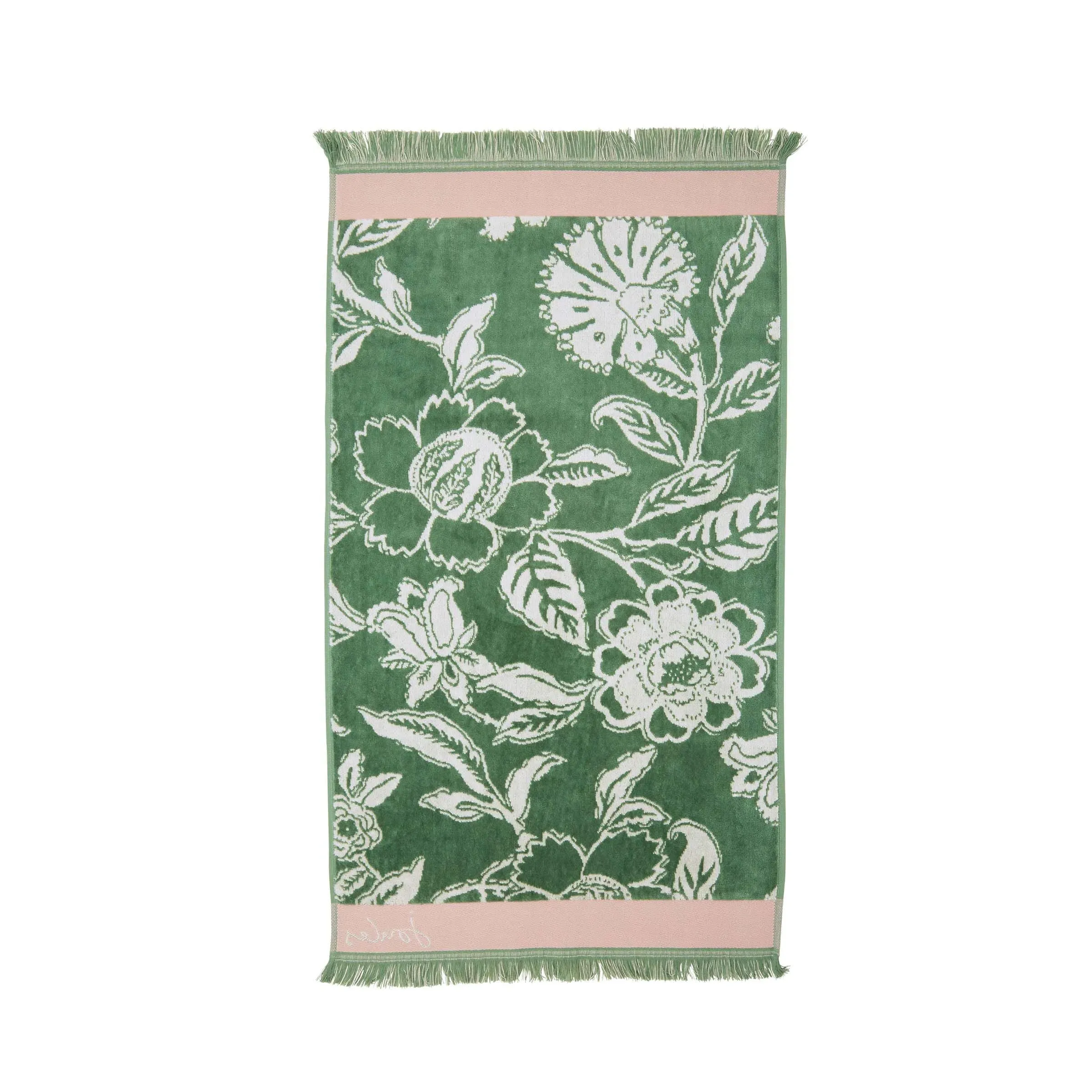 Bath Sheet with Floral Print - Green, Cotton image