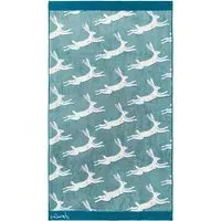 Bath Sheet with Hare Print - Teal, Cotton