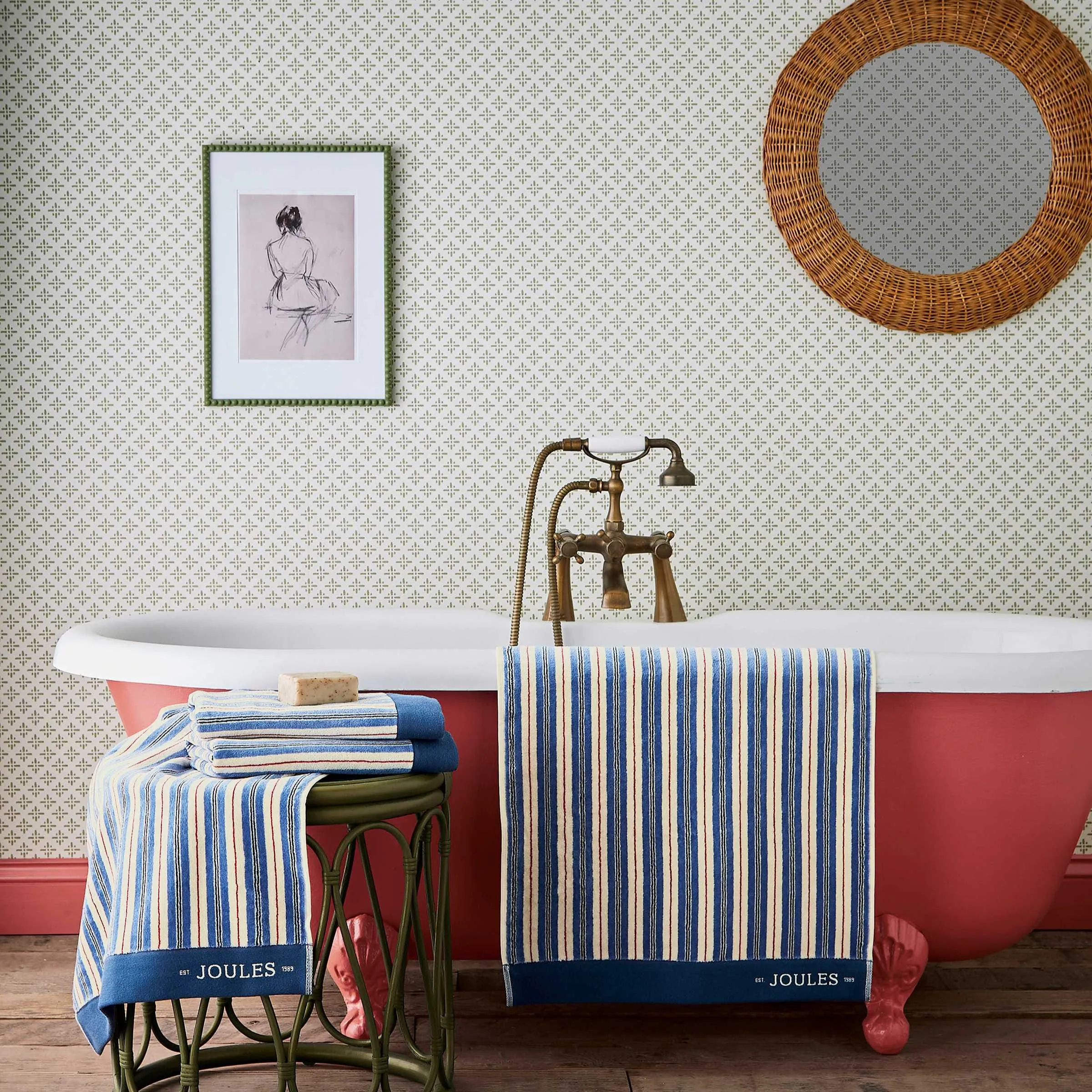 Bath Towel Stripe Design - Blue, Terry Cotton