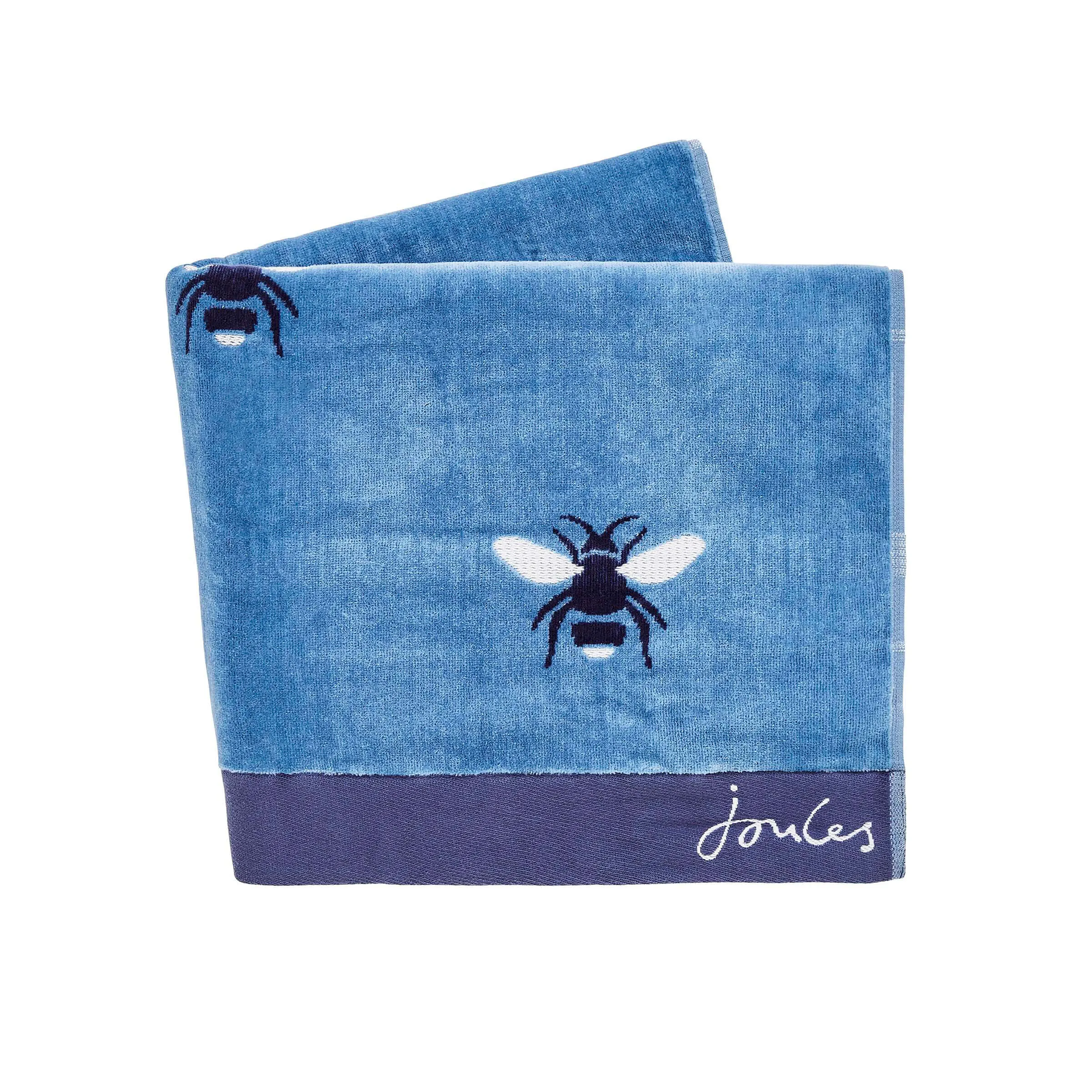 Bath Towel with Bee Design - Blue, Cotton