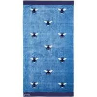 Bath Towel with Bee Design - Blue, Cotton