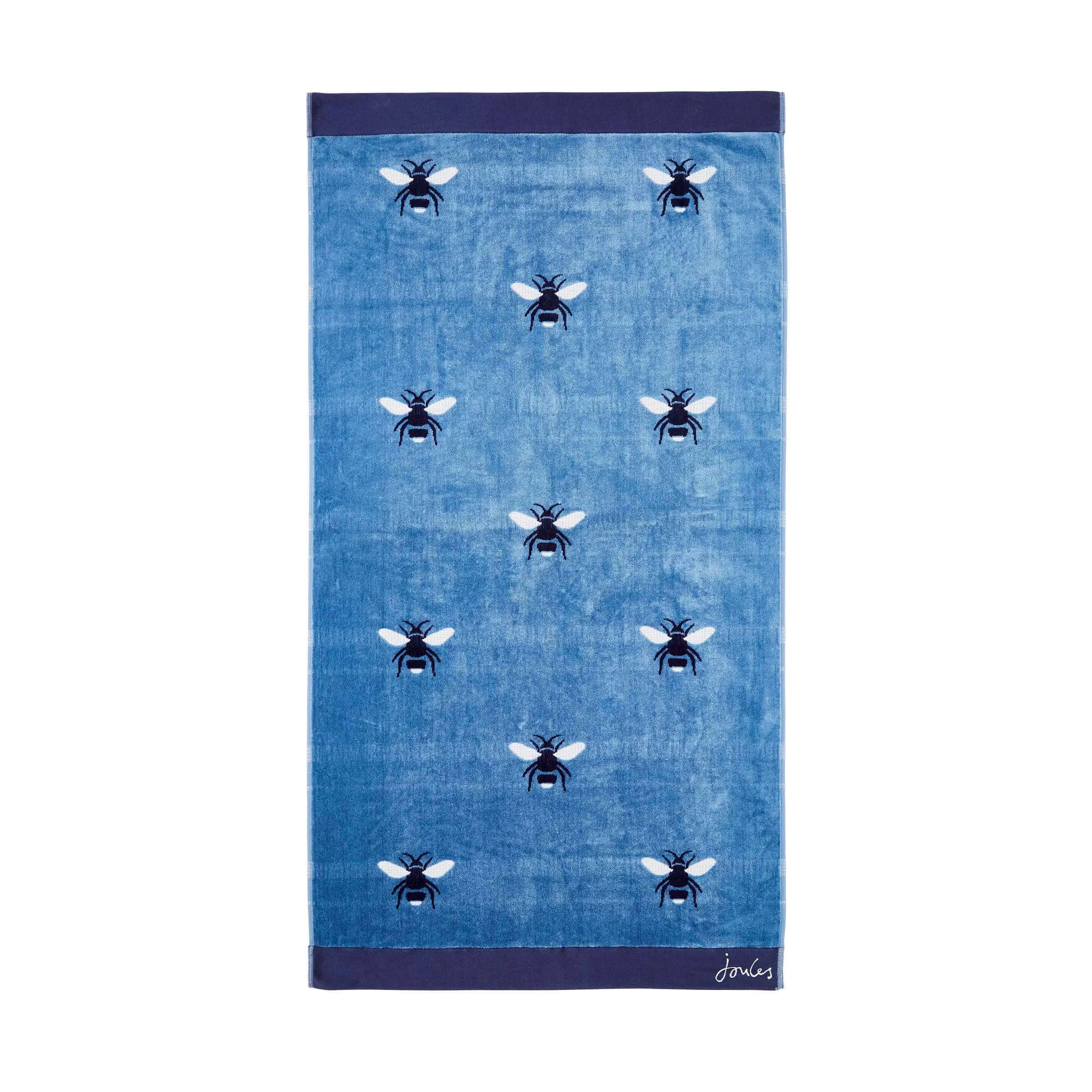 Bath Towel with Bee Design - Blue, Cotton image