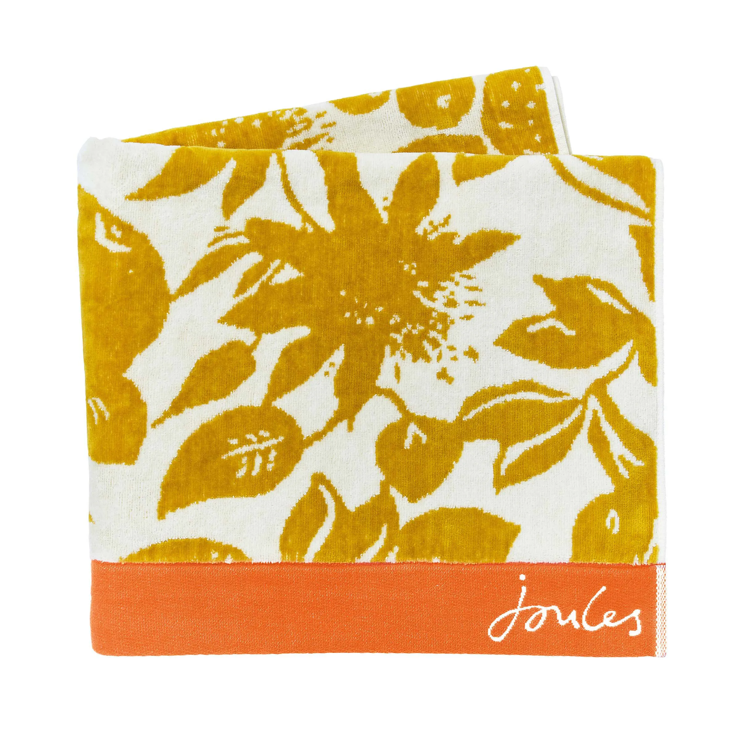 Bath Towel with Floral Print - Yellow, Cotton