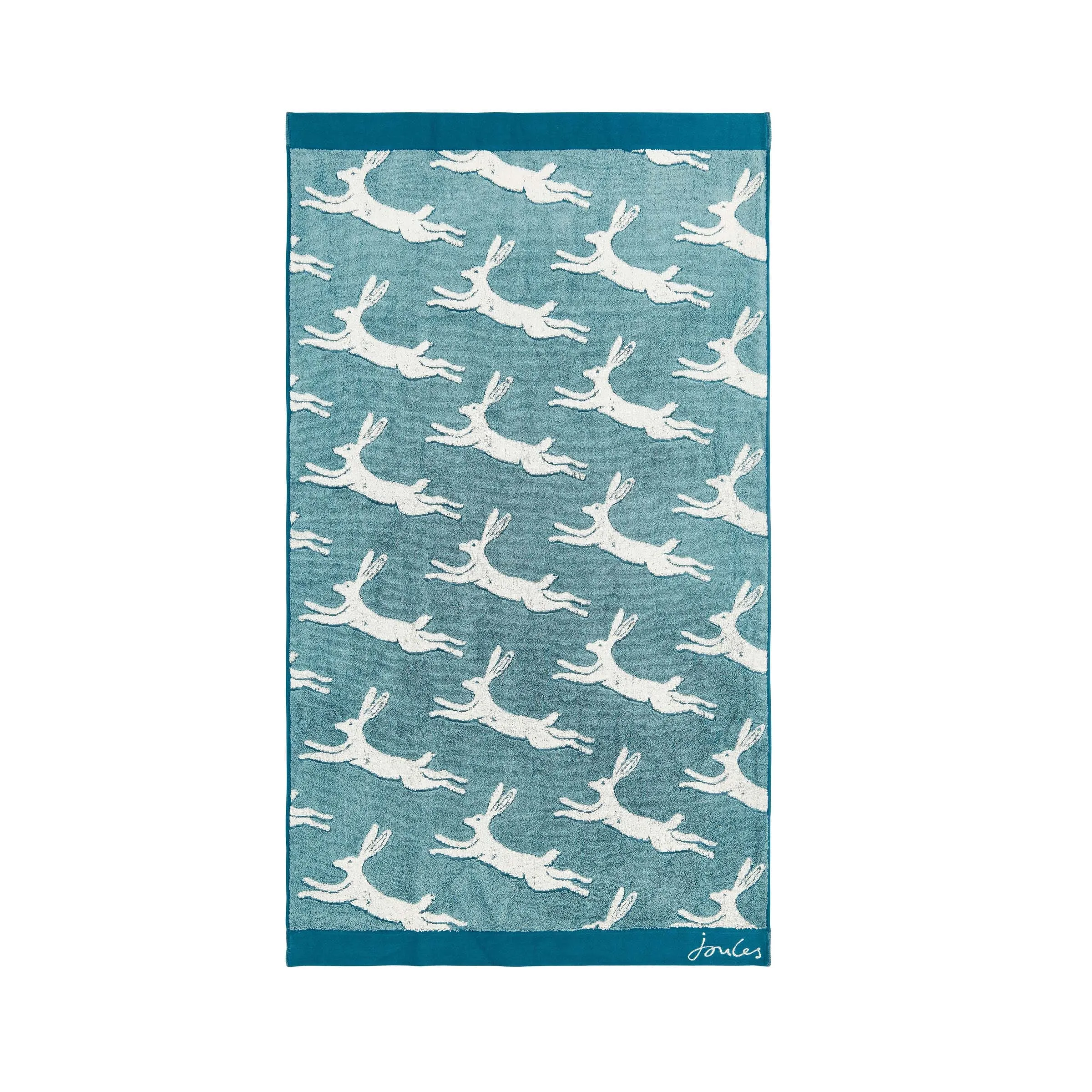 Bath Towel with Hare Print - Teal, Cotton