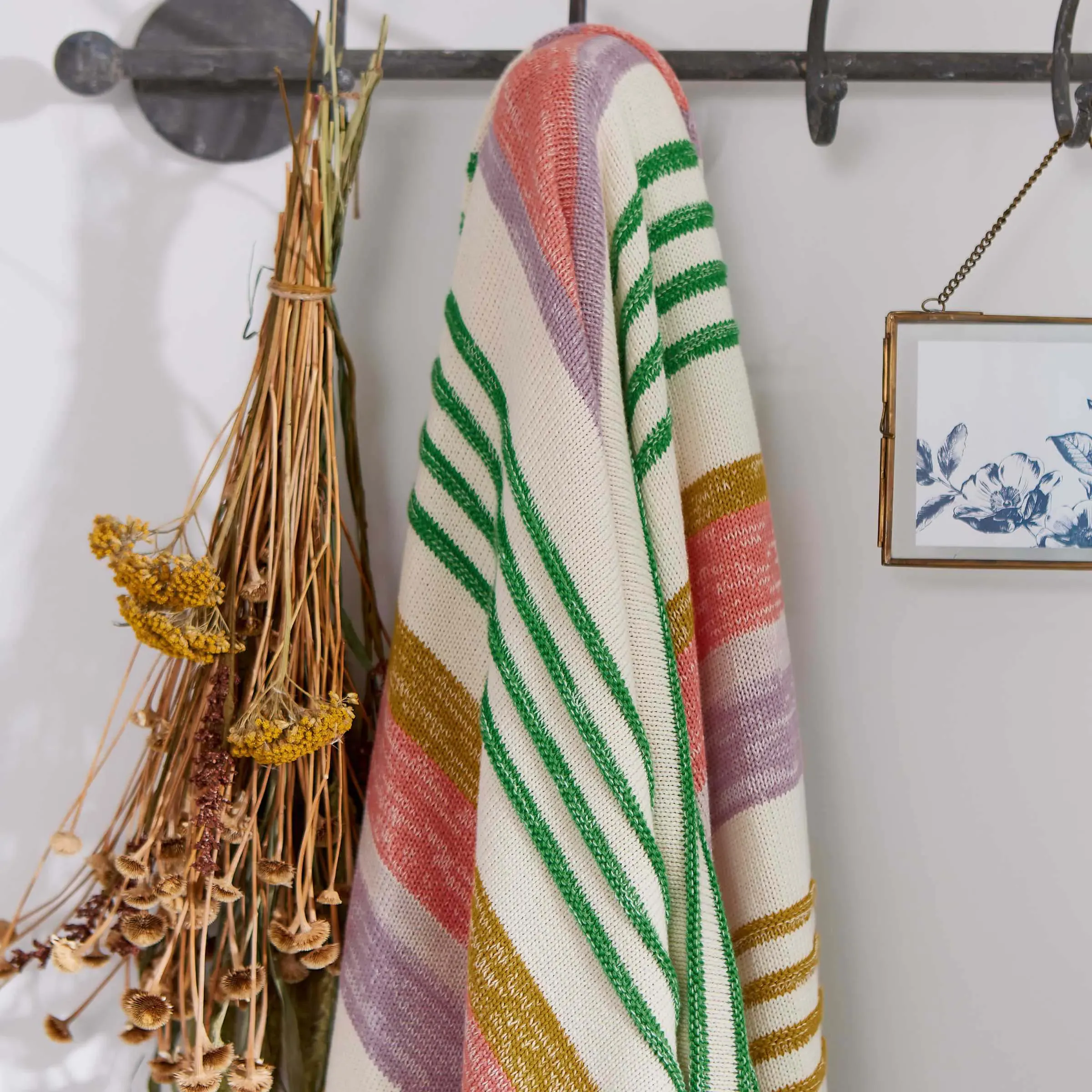 Cottage Throw with Stripes - Multi, Knitted