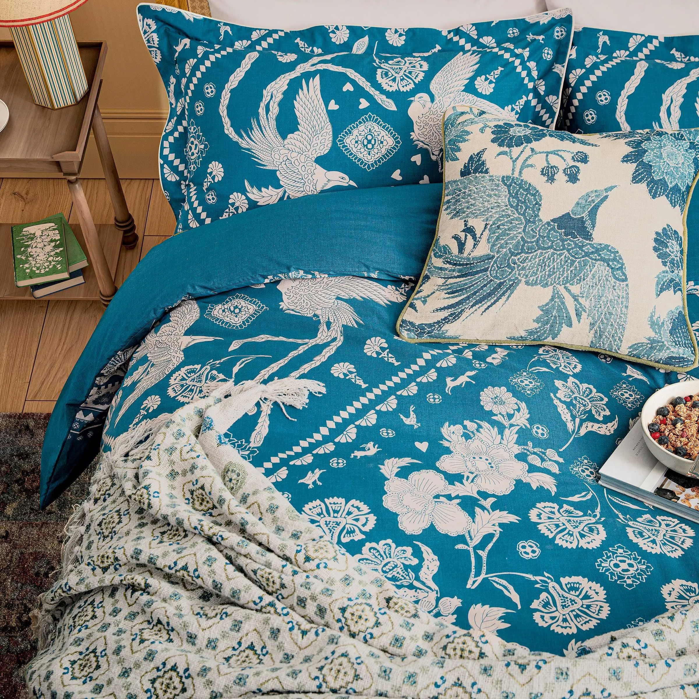 Country Tiles Throw - Blue, Cotton