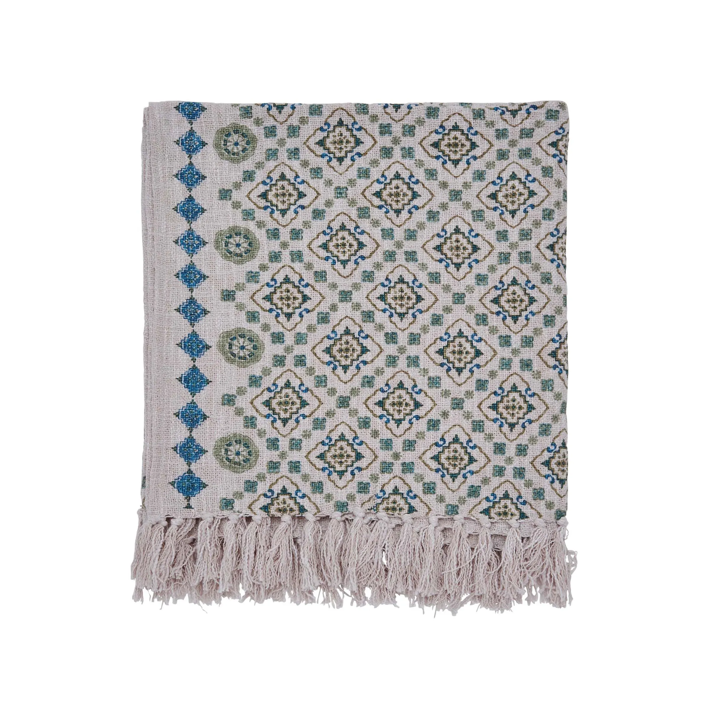 Country Tiles Throw - Creme, Cotton