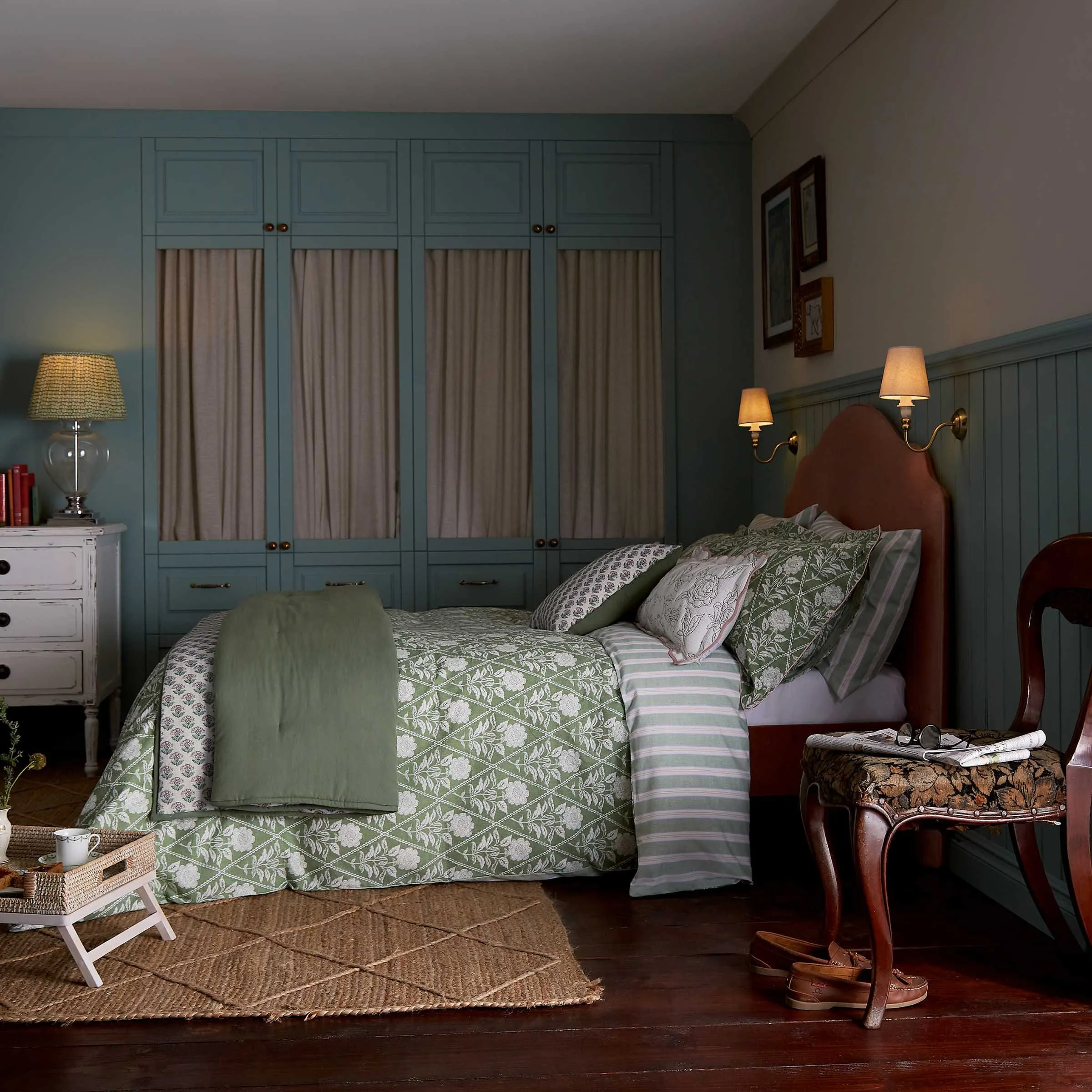 Double Duvet Cover Set Floral - Green, Cotton