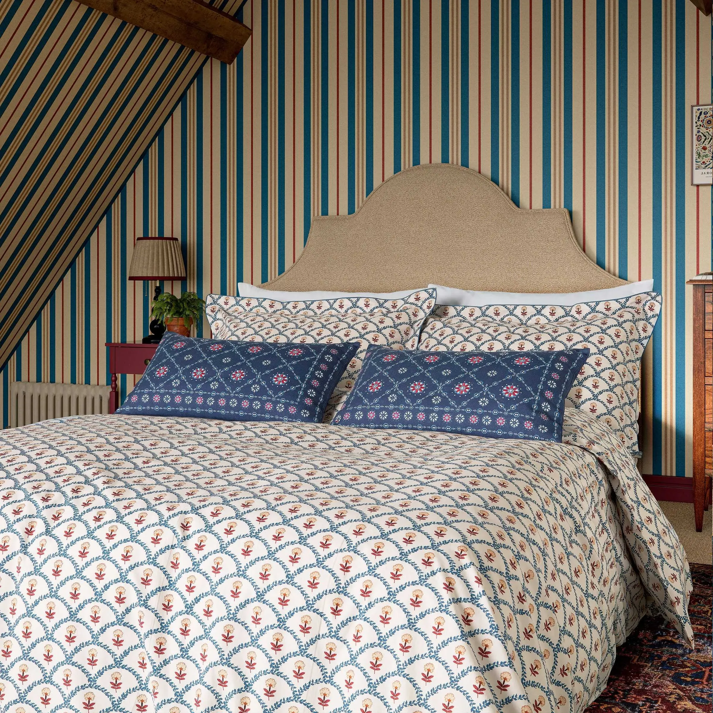 Double Duvet Cover Set Floral Scallop - Blue, Cotton image