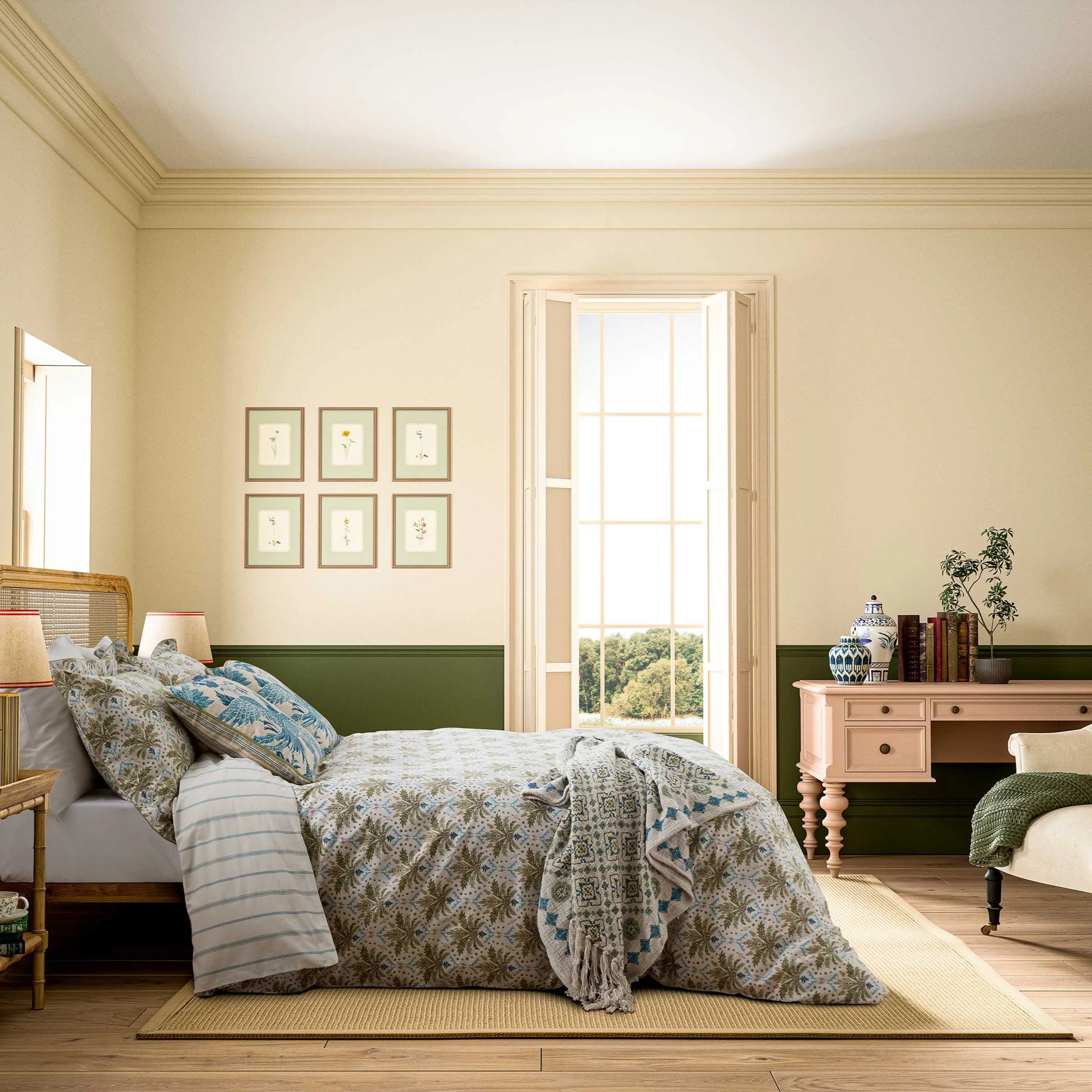 Double Duvet Cover Set Palm Geo - Creme, Cotton