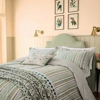 Double Duvet Cover Set Striped - Green, Cotton