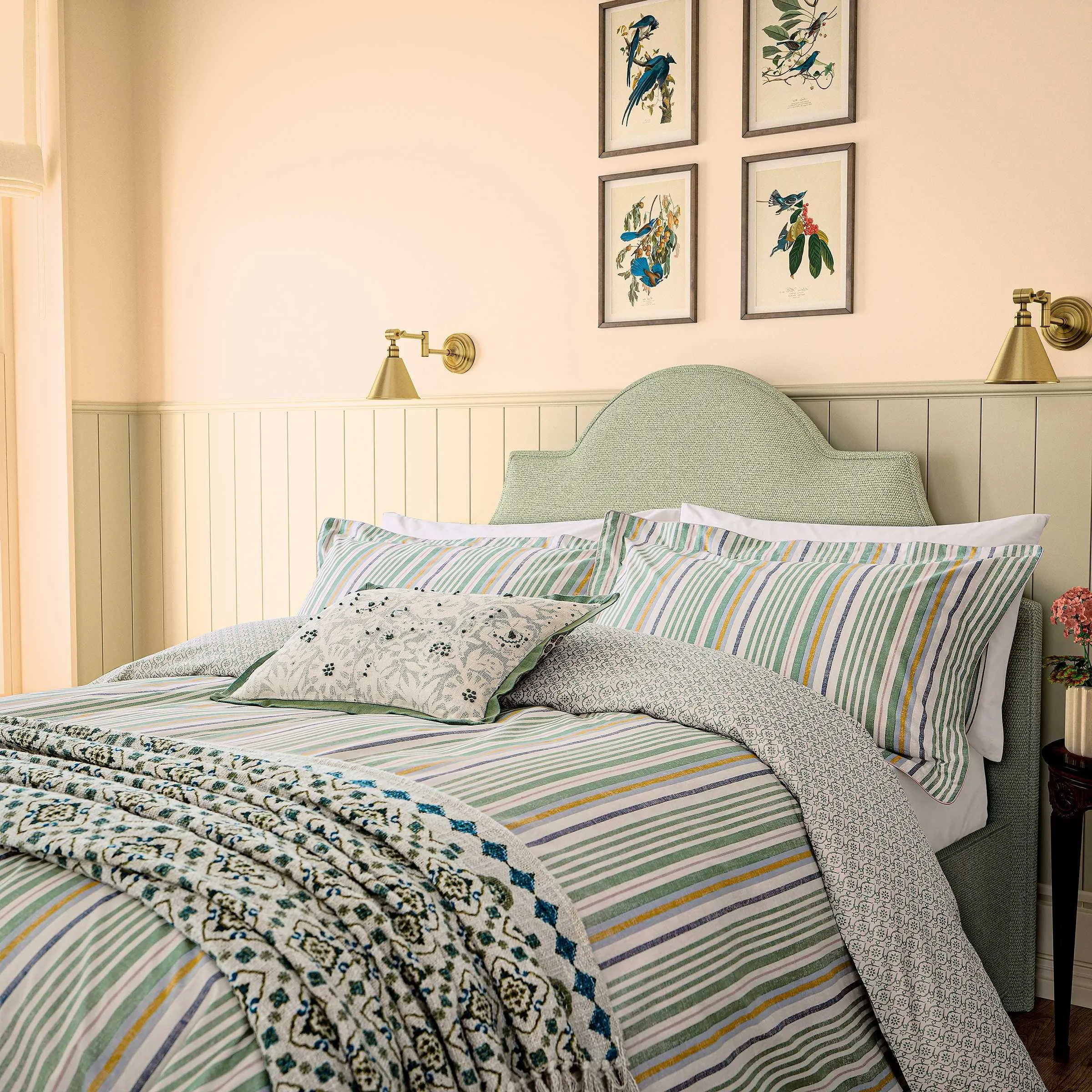Double Duvet Cover Set Striped - Green, Cotton