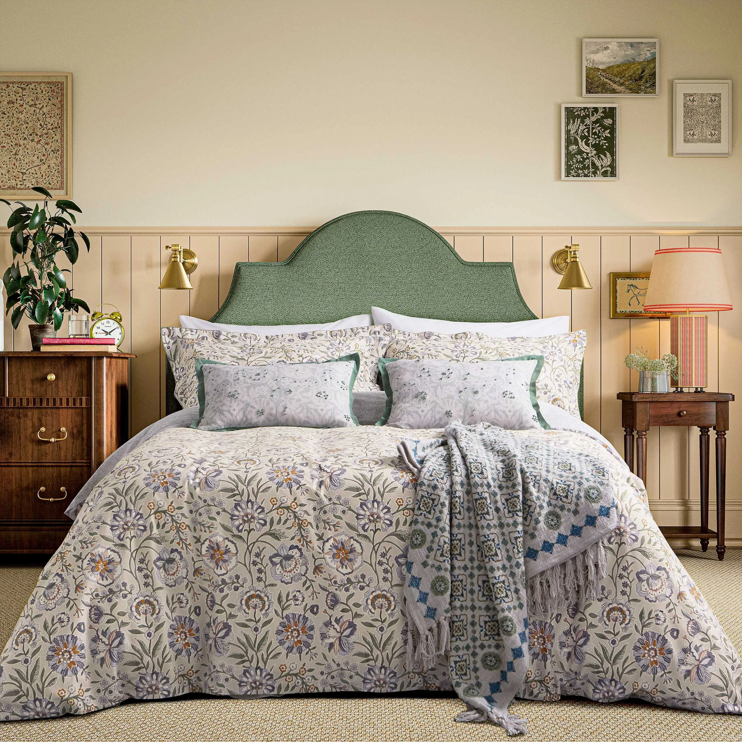 King Size Duvet Cover Set Floral - Creme, Cotton