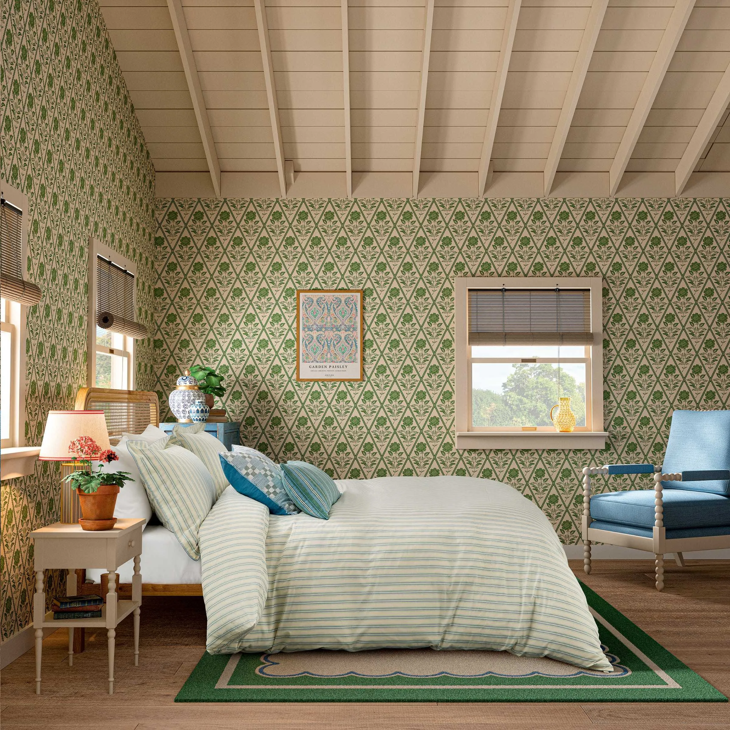 King Size Duvet Cover Set Ticking Stripe - Blue, Cotton