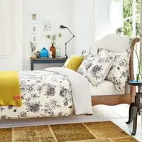 King Size Duvet Cover with Floral Print - Cream